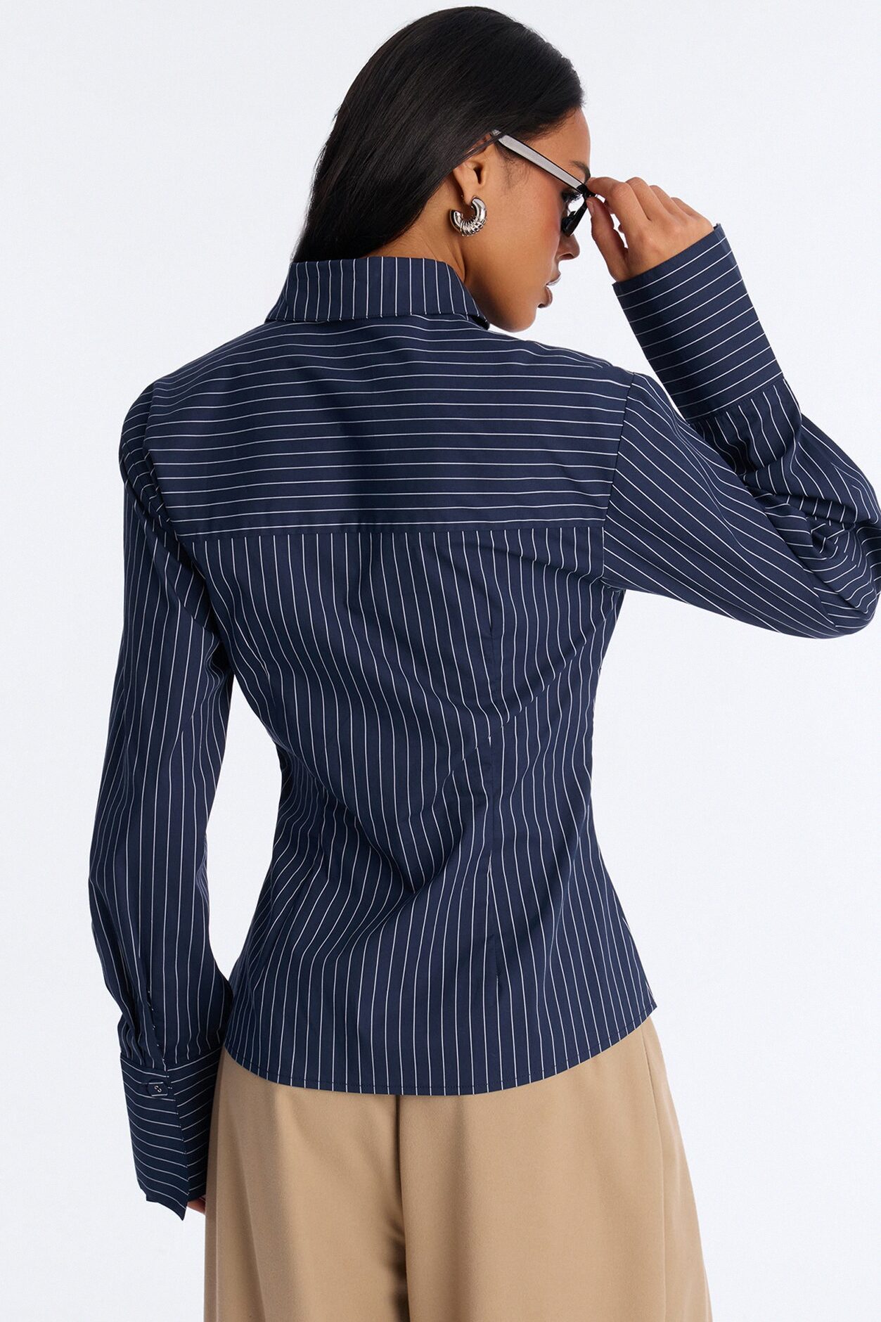 Jenna Pinstripe Poplin Shirt - Navy/combo