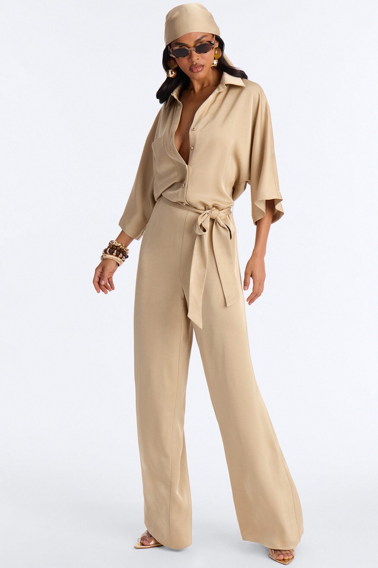 Angelina Satin 2 Piece Jumpsuit Set - Champagne