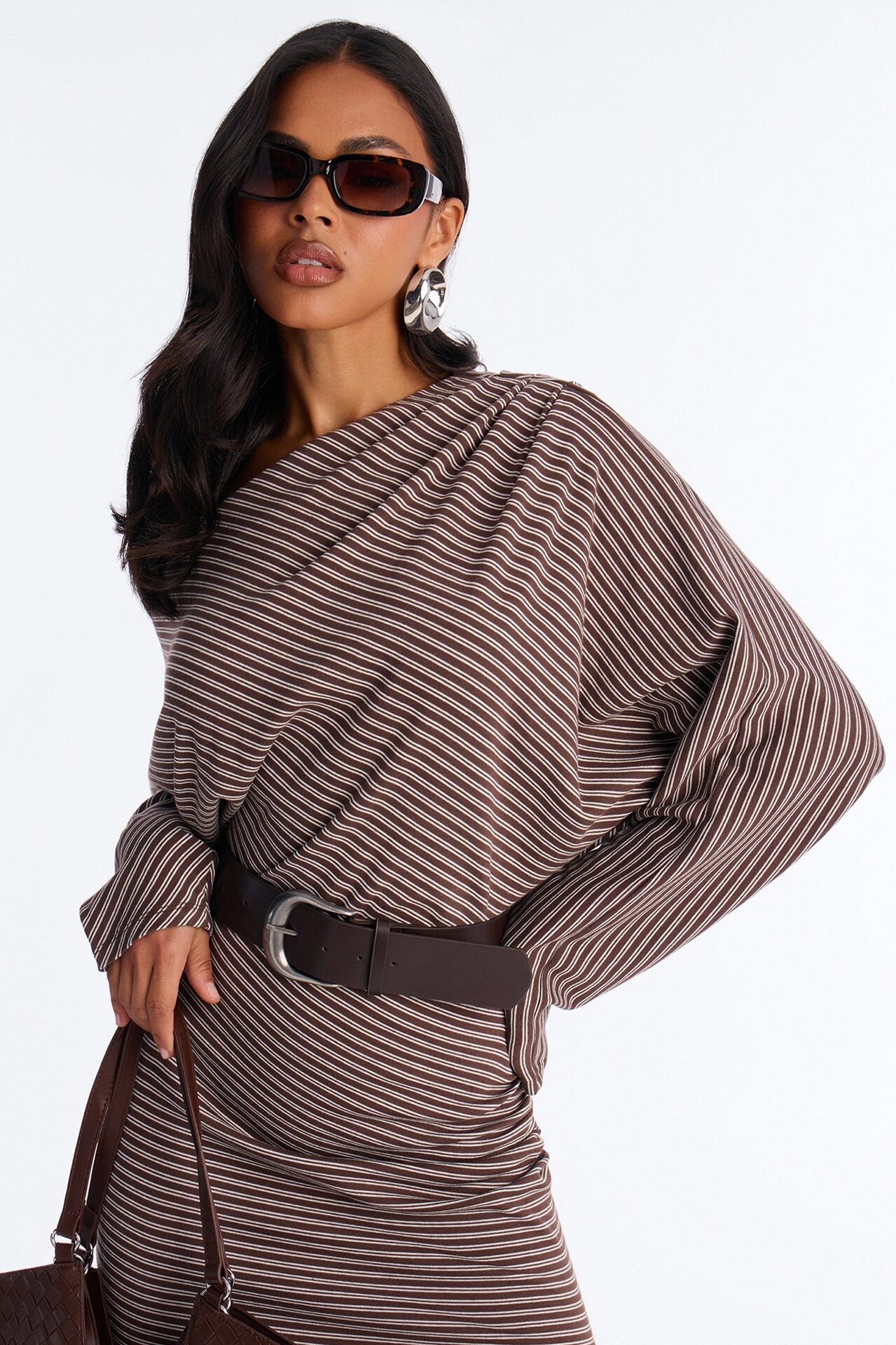 Keep It Casual Long Sleeve Belted Maxi Dress - Brown/combo