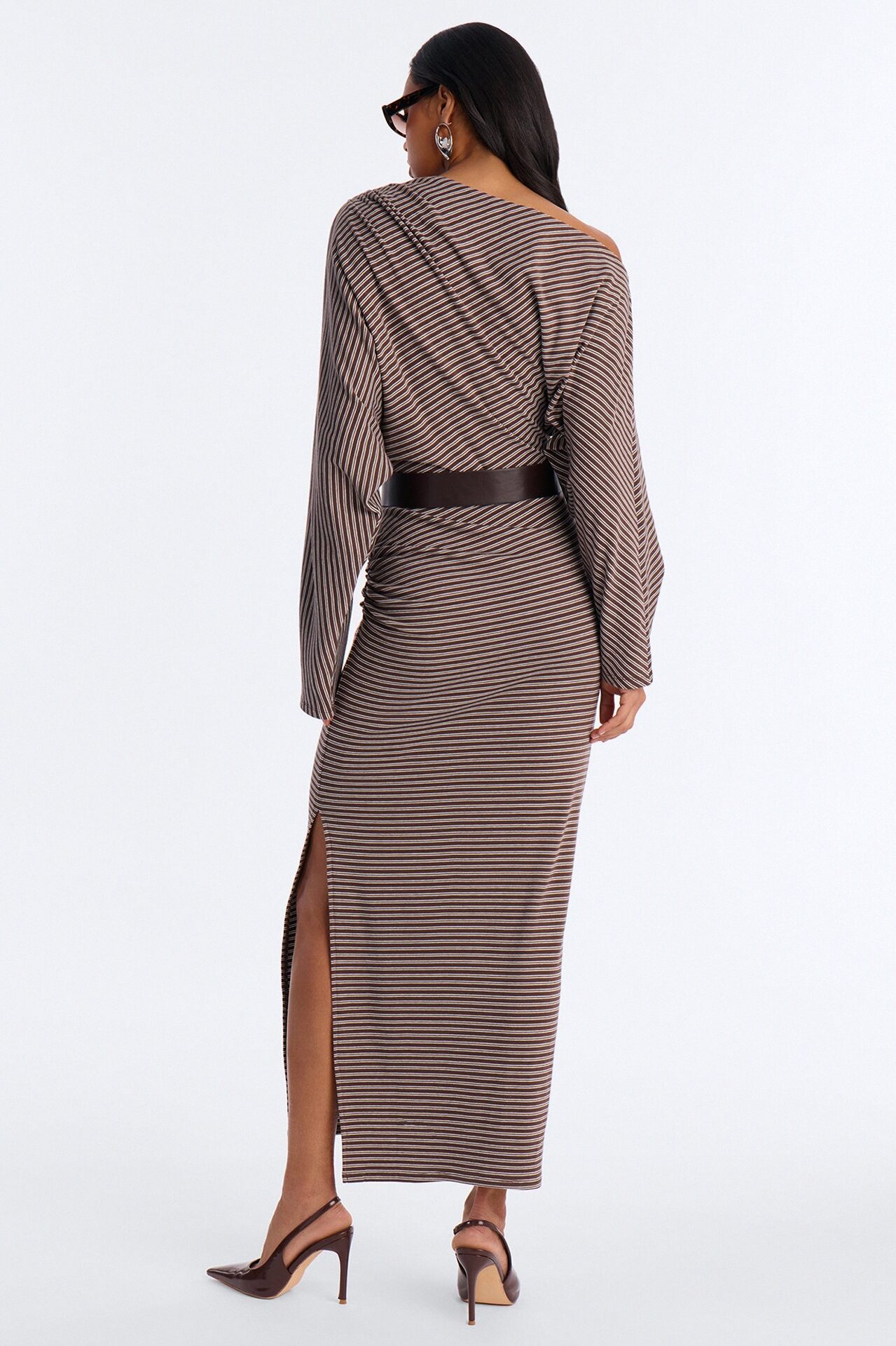 Keep It Casual Long Sleeve Belted Maxi Dress - Brown/combo