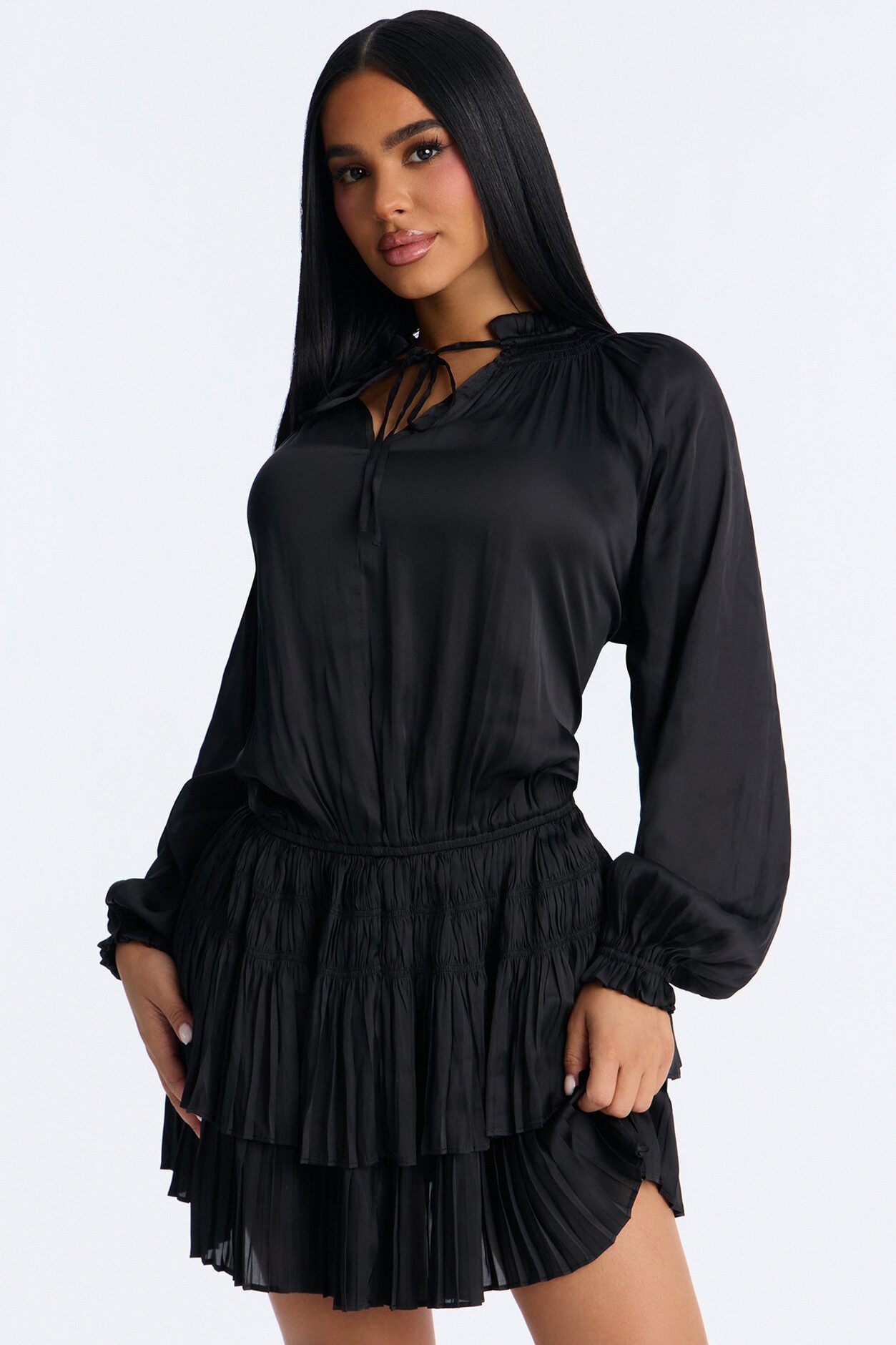 Keep It Cordial Satin Mini Dress - Black