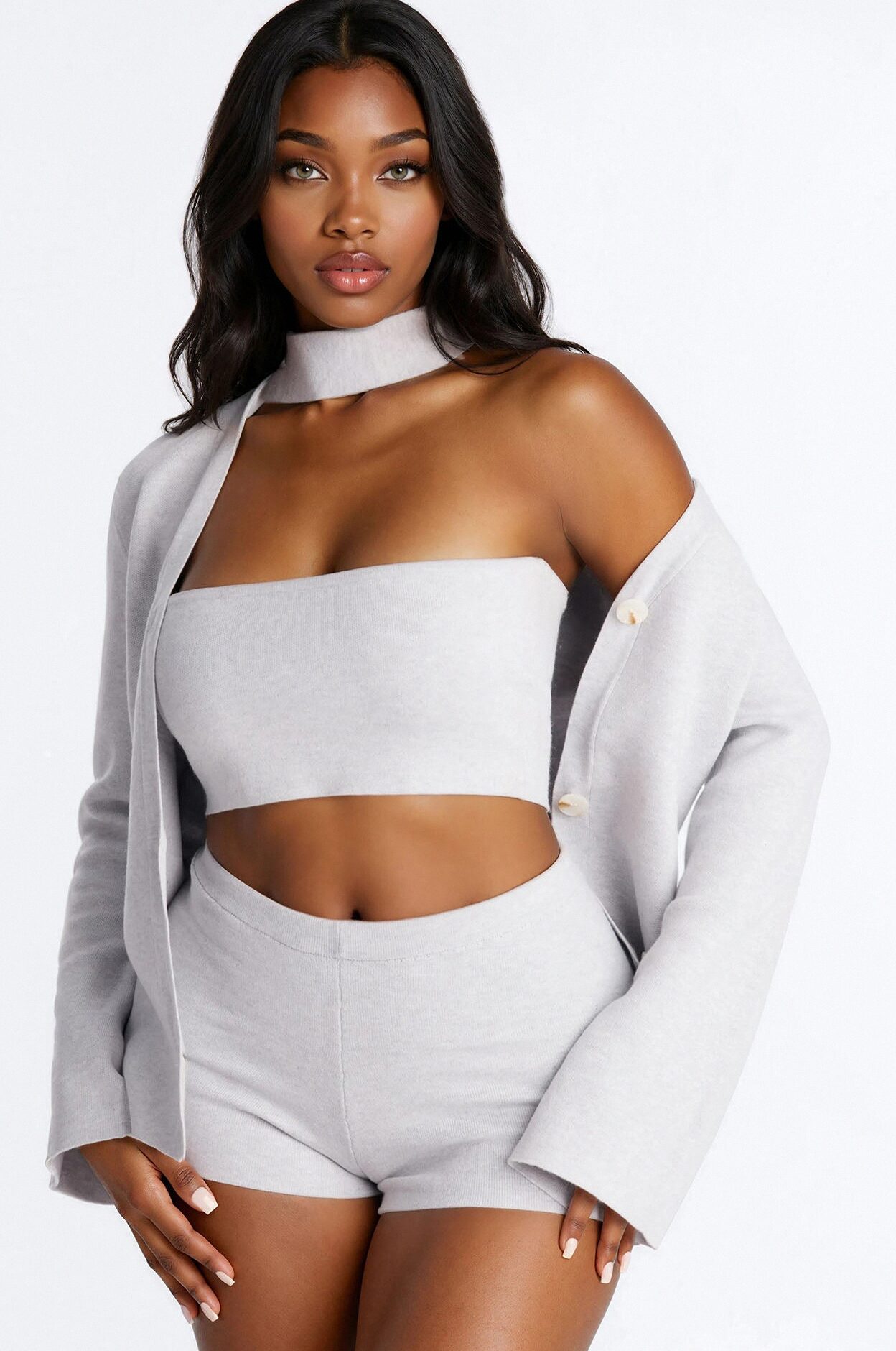 Daydreamer Sweater 4 Piece Micro Short Set - Grey
