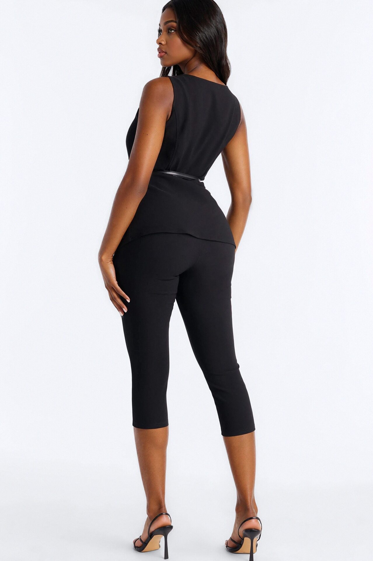 Taryn Belted Capri Jumpsuit - Black