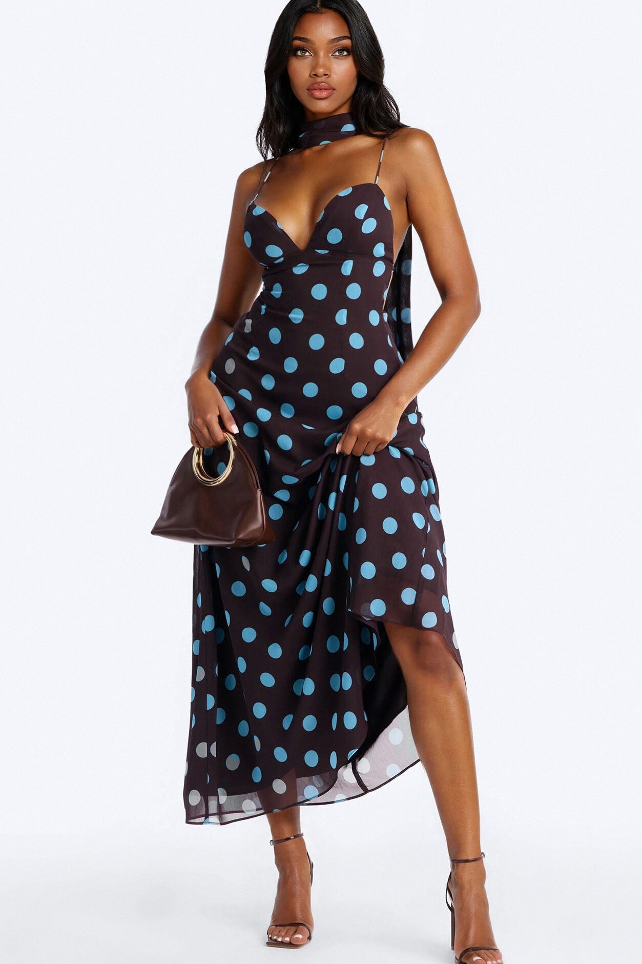 Mikayla Scarf Chiffon Maxi Dress - Chocolate/Combo