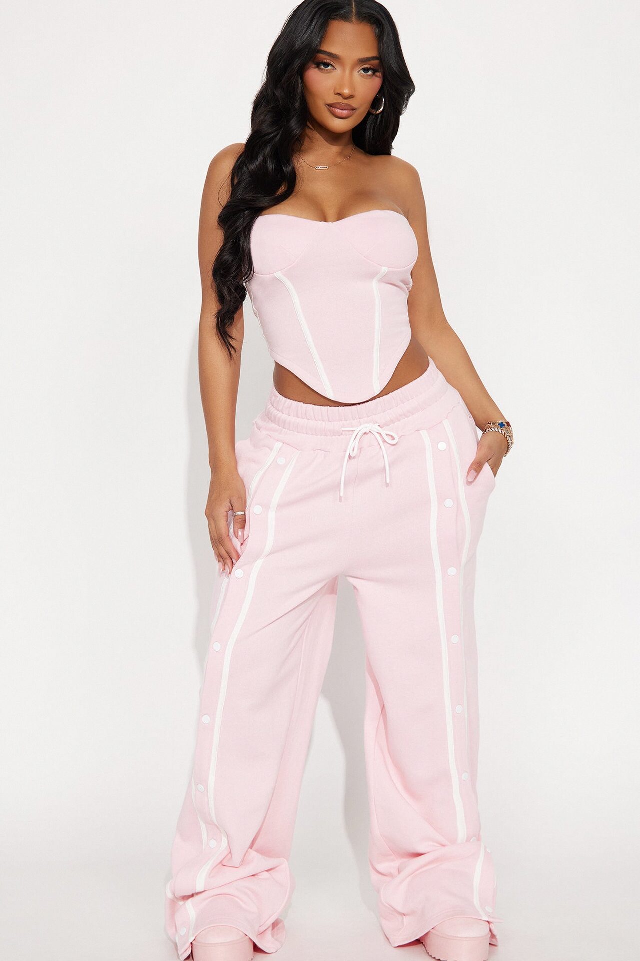 Sara Fleece Track Pant Set - Pink