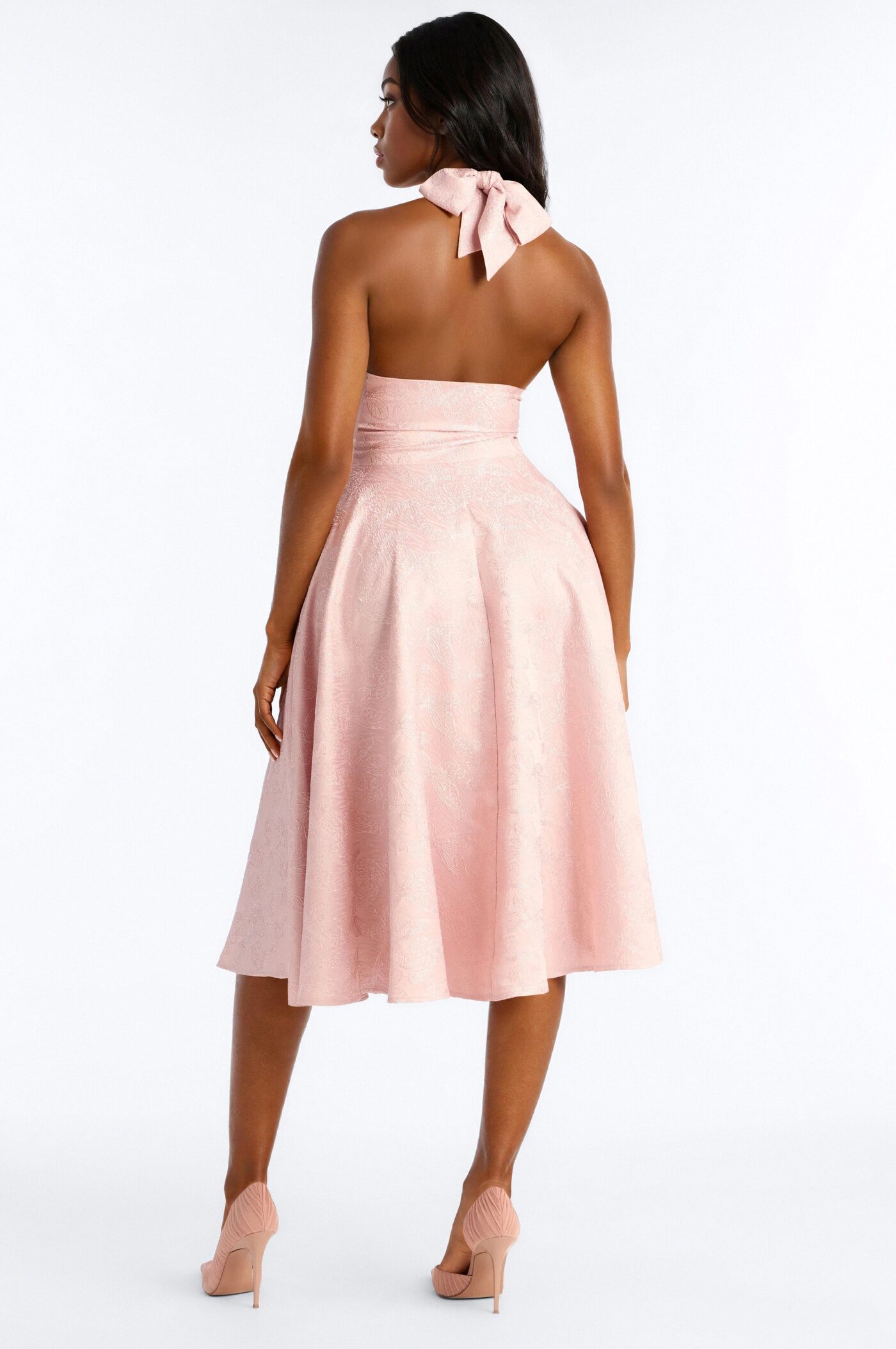Yvette Halter Jacquard Midi Dress - Blush