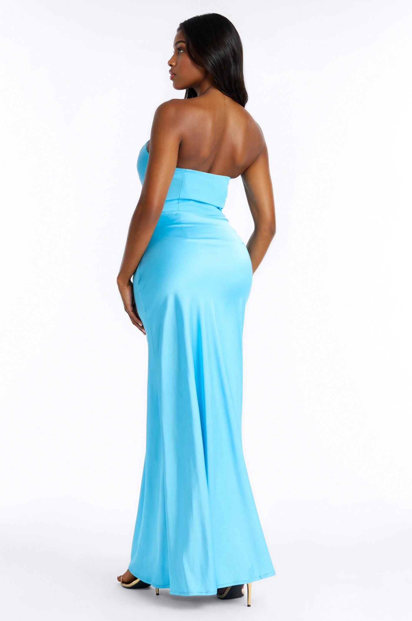 Satin Dreams Corset Draped Gown - Blue
