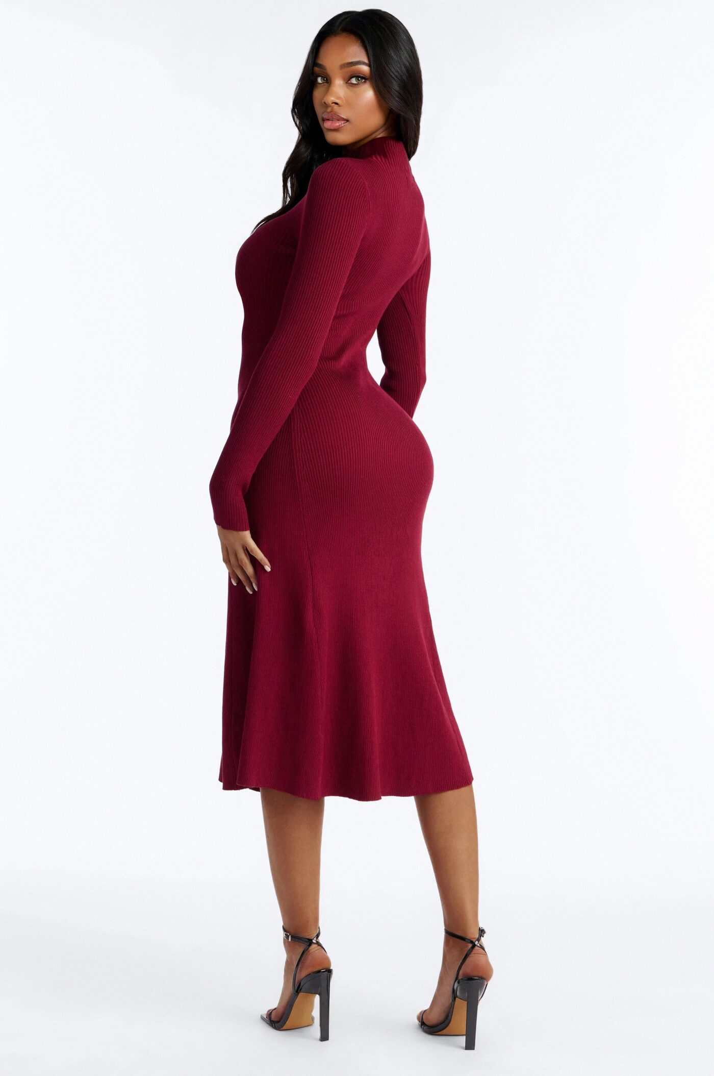 Sirena Long Sleeve Sweater Midi Dress - Burgundy
