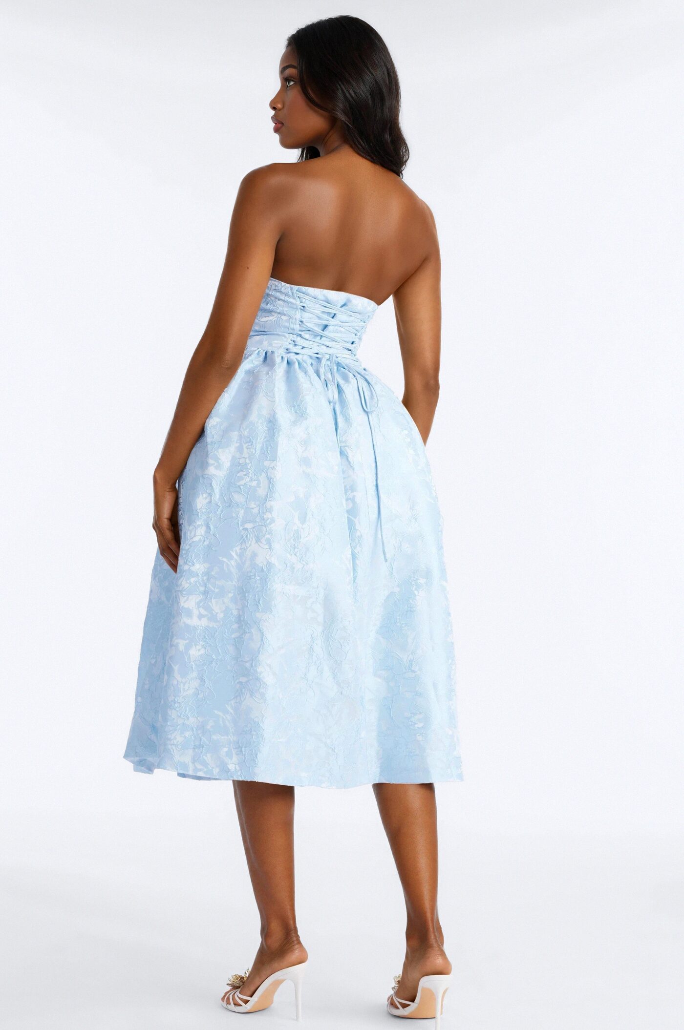 Pamela Floral Jacquard Midi Dress - Blue