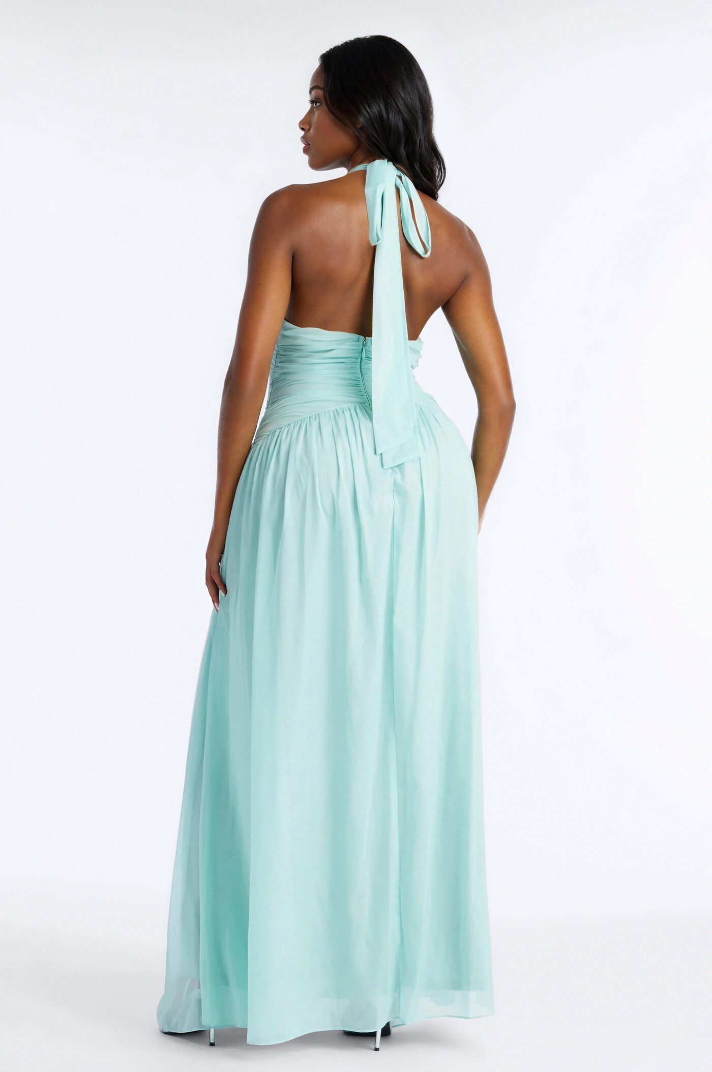 Winnie Ruched Halter Gown - Mint
