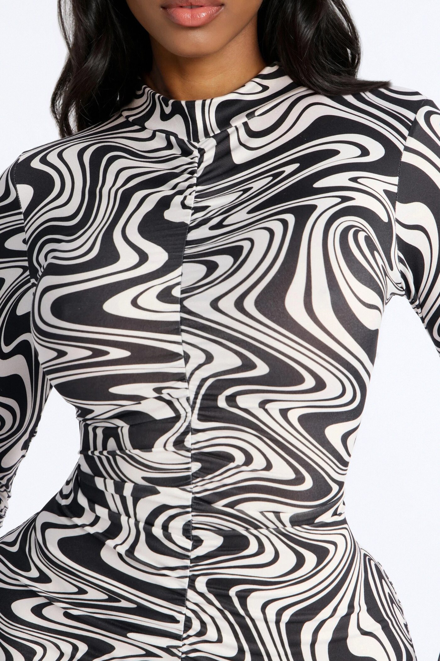 Myley Swirl Sweater Mini Dress - Black/White