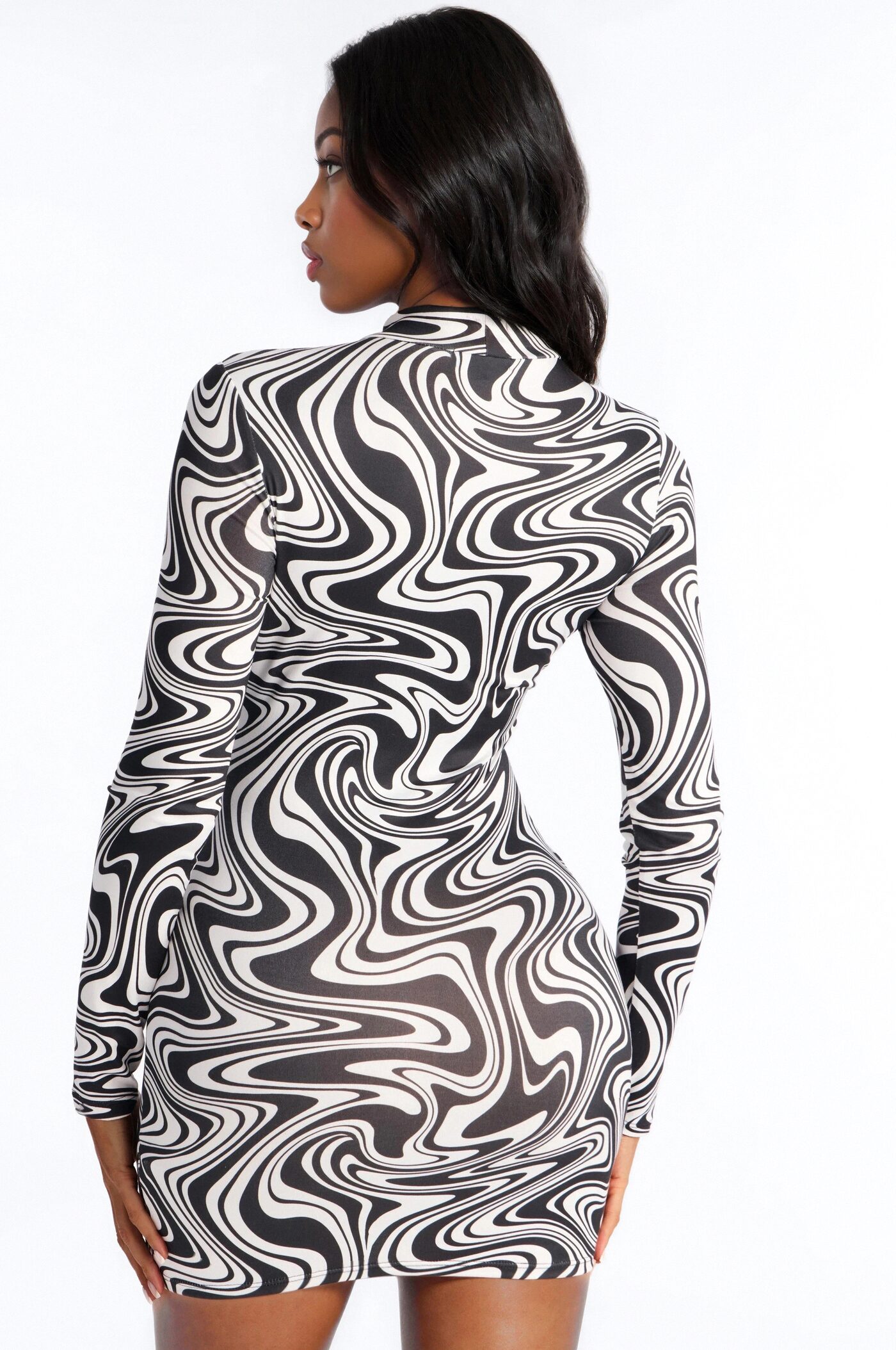 Myley Swirl Sweater Mini Dress - Black/White