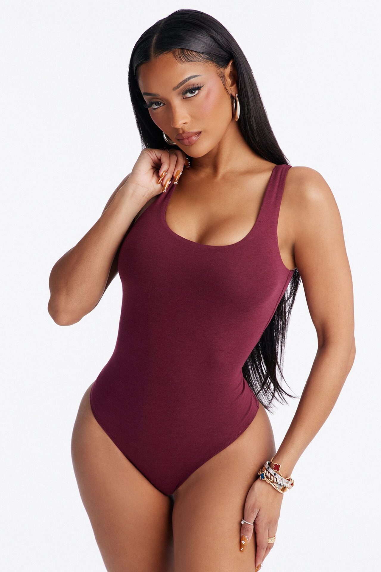 Jenna Double Lined Jersey Bodysuit - Wine