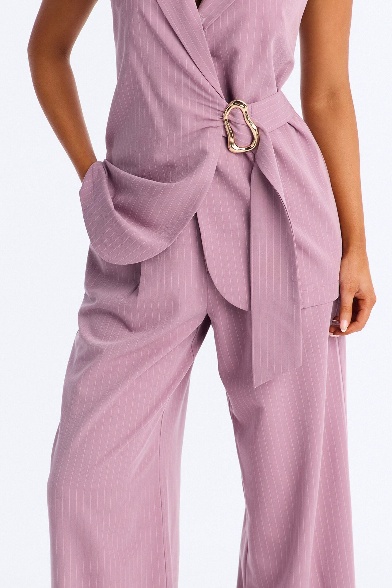 Caroline Pinstripe Vest Pant Set - Mauve