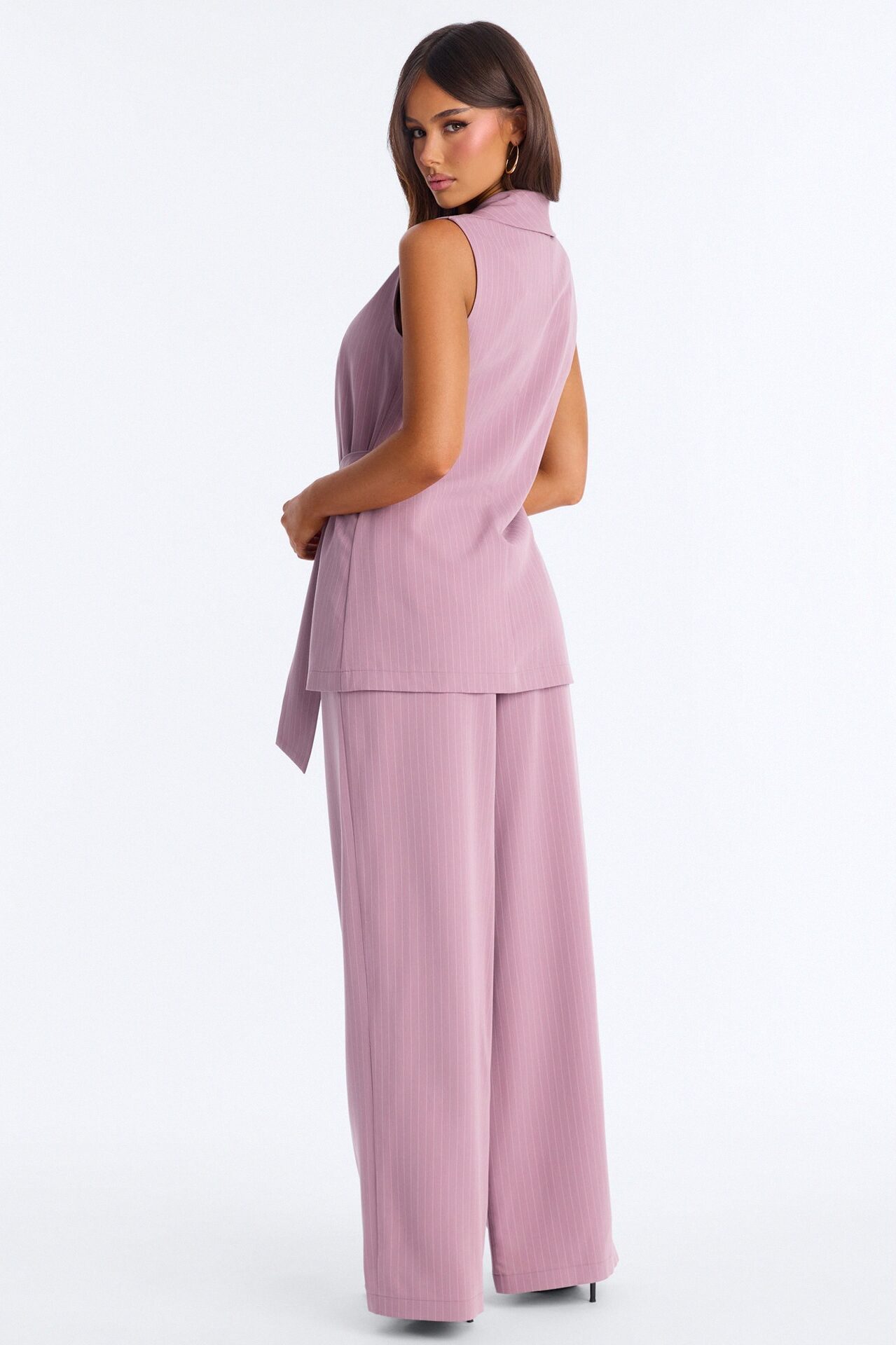 Caroline Pinstripe Vest Pant Set - Mauve
