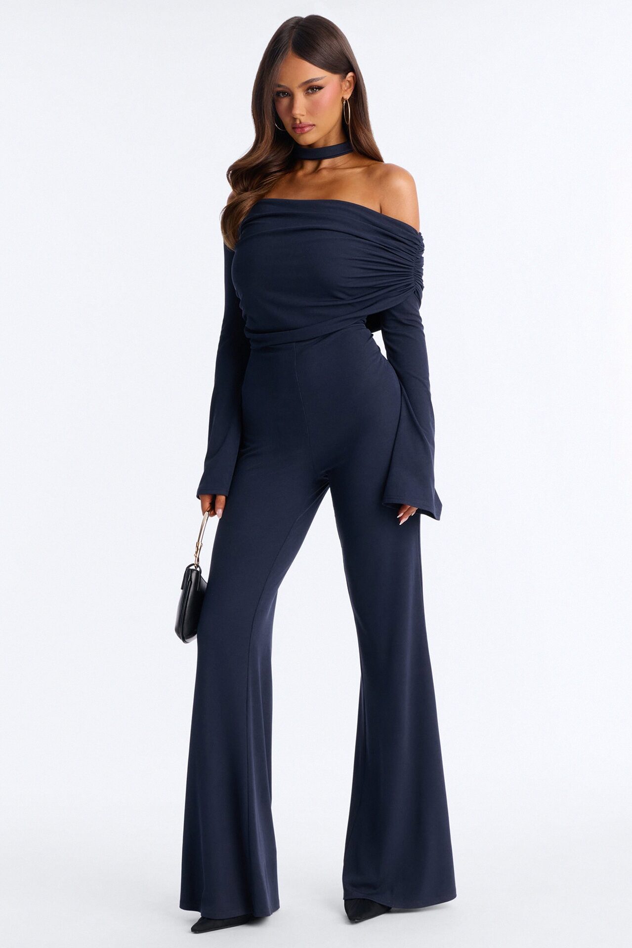 Kendall Choker Flare Leg Jumpsuit - Navy