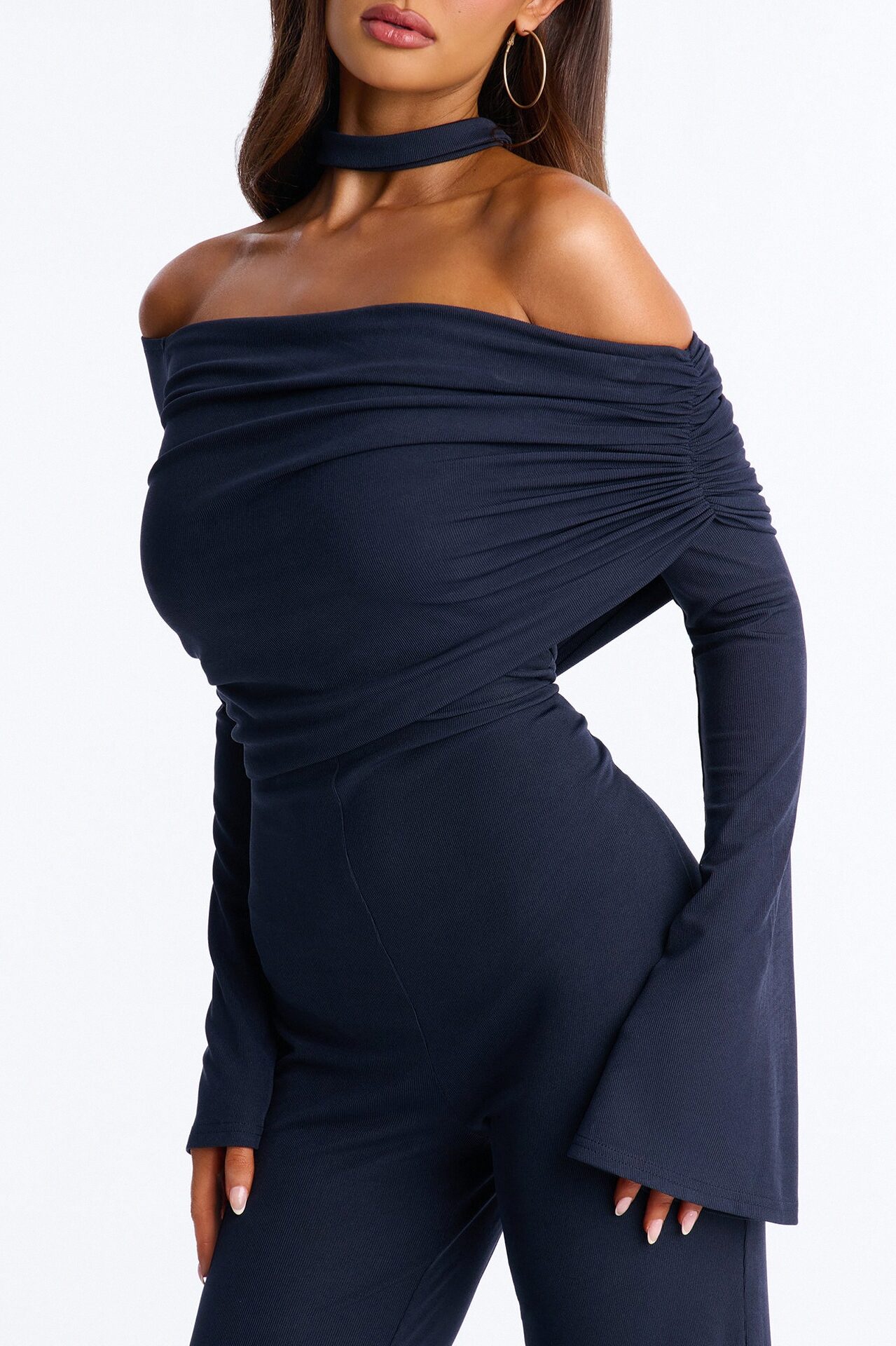 Kendall Choker Flare Leg Jumpsuit - Navy