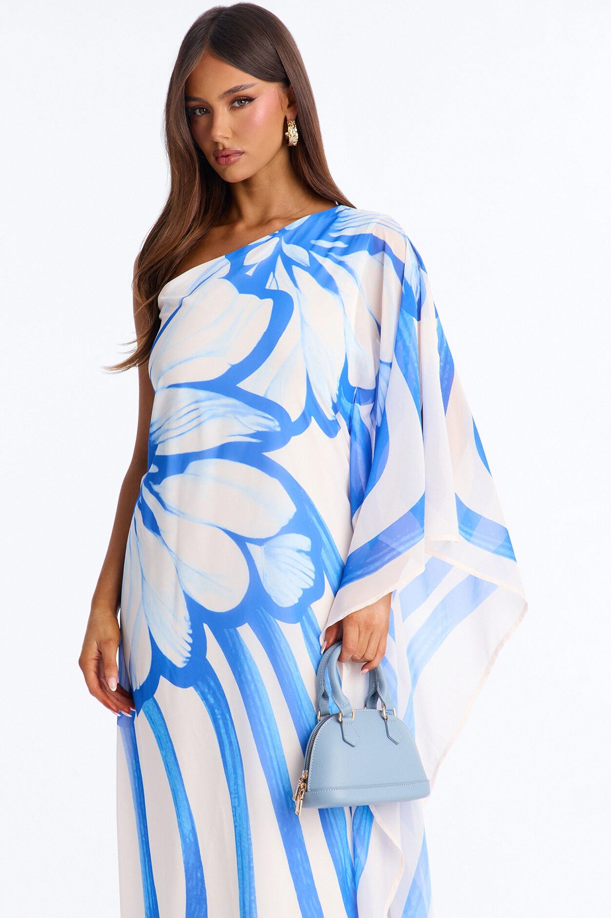 Draped In Luxe Chiffon Kaftan Maxi Dress - Blue/combo