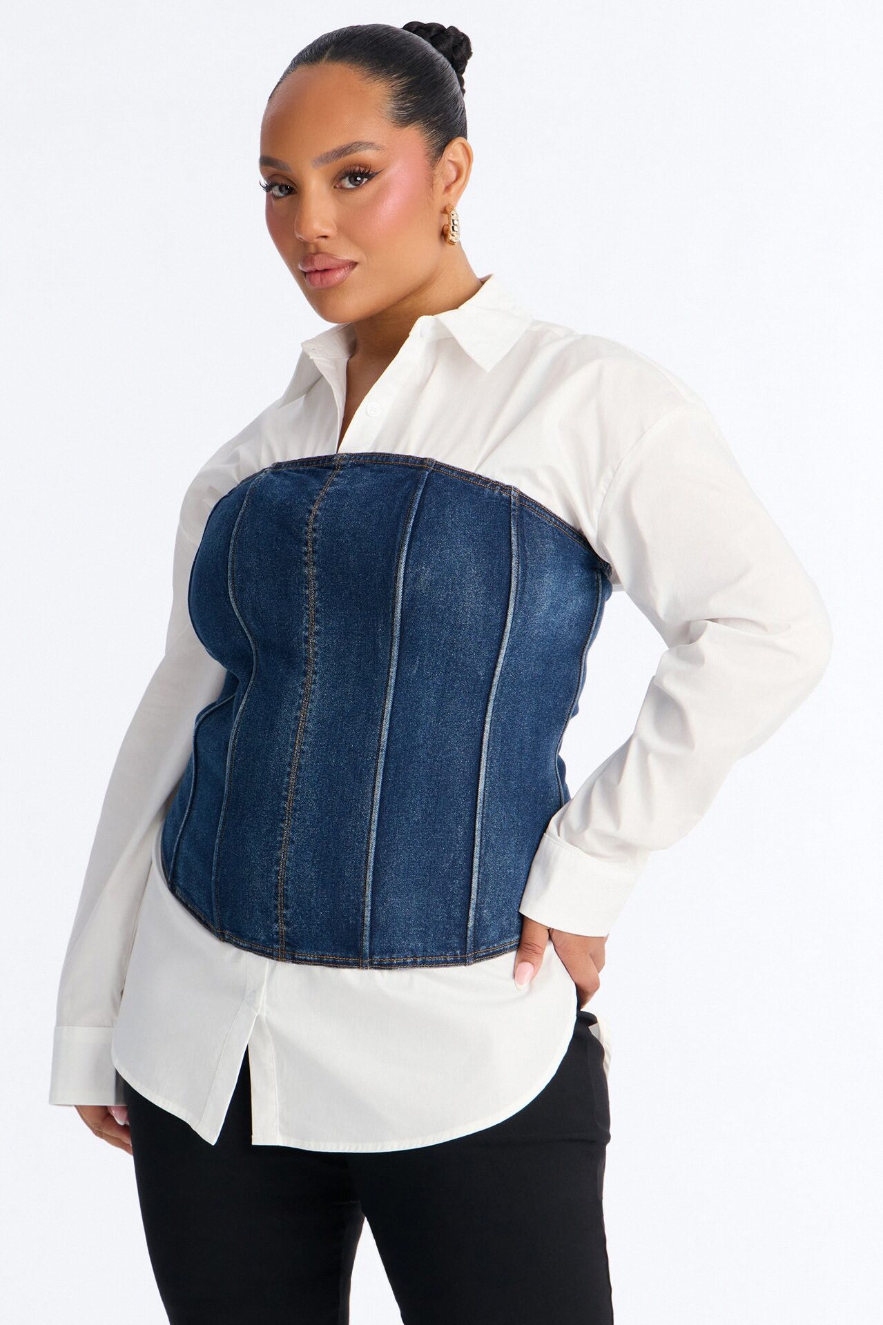 No Attitude Shirt Corset Top - White/Blue