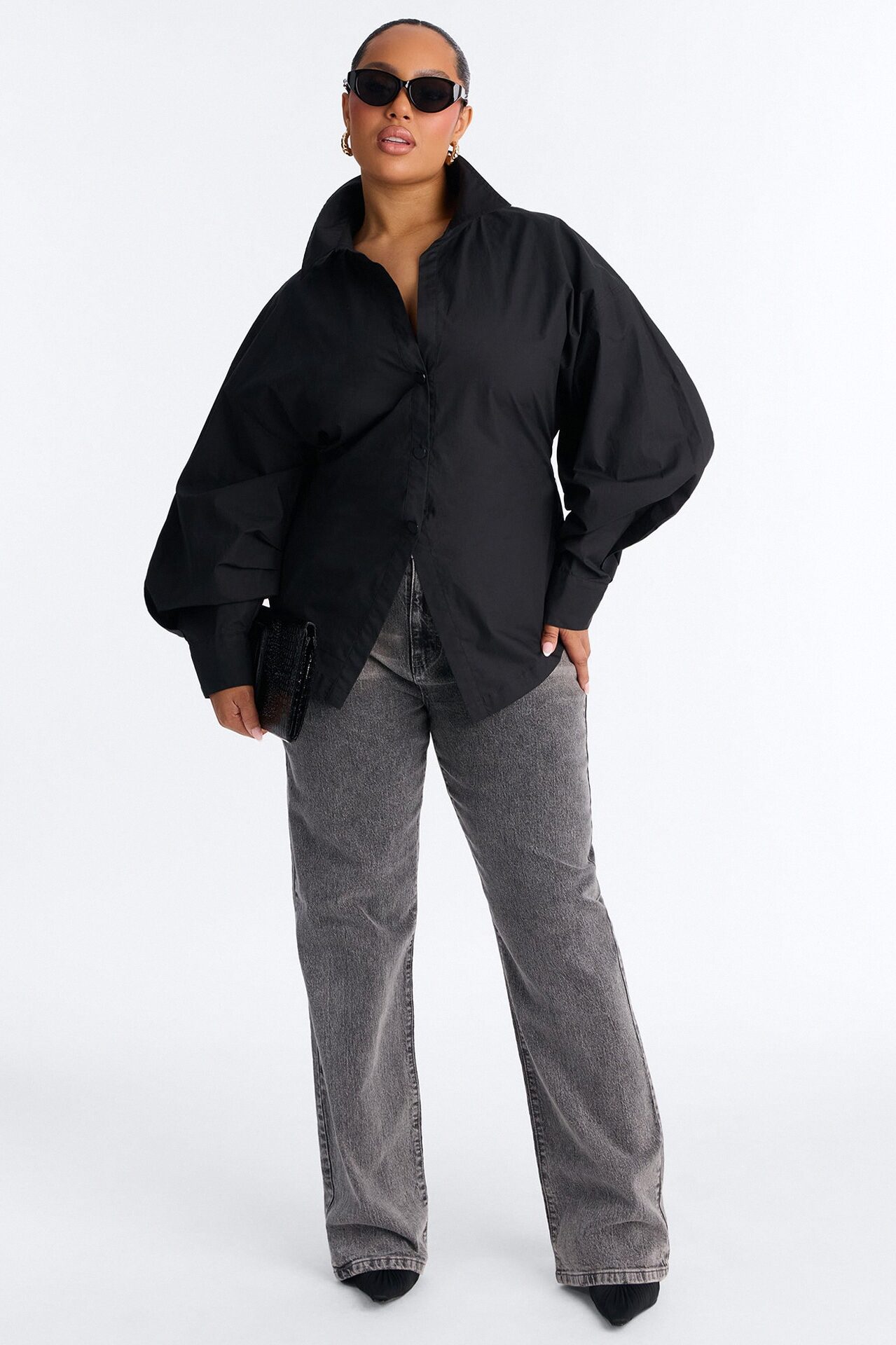 Junie Oversized Button Down Top - Black