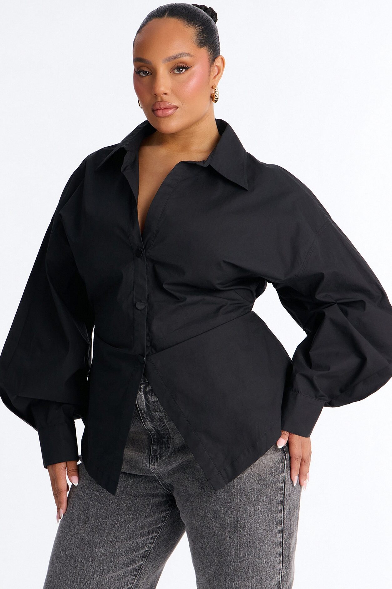 Junie Oversized Button Down Top - Black