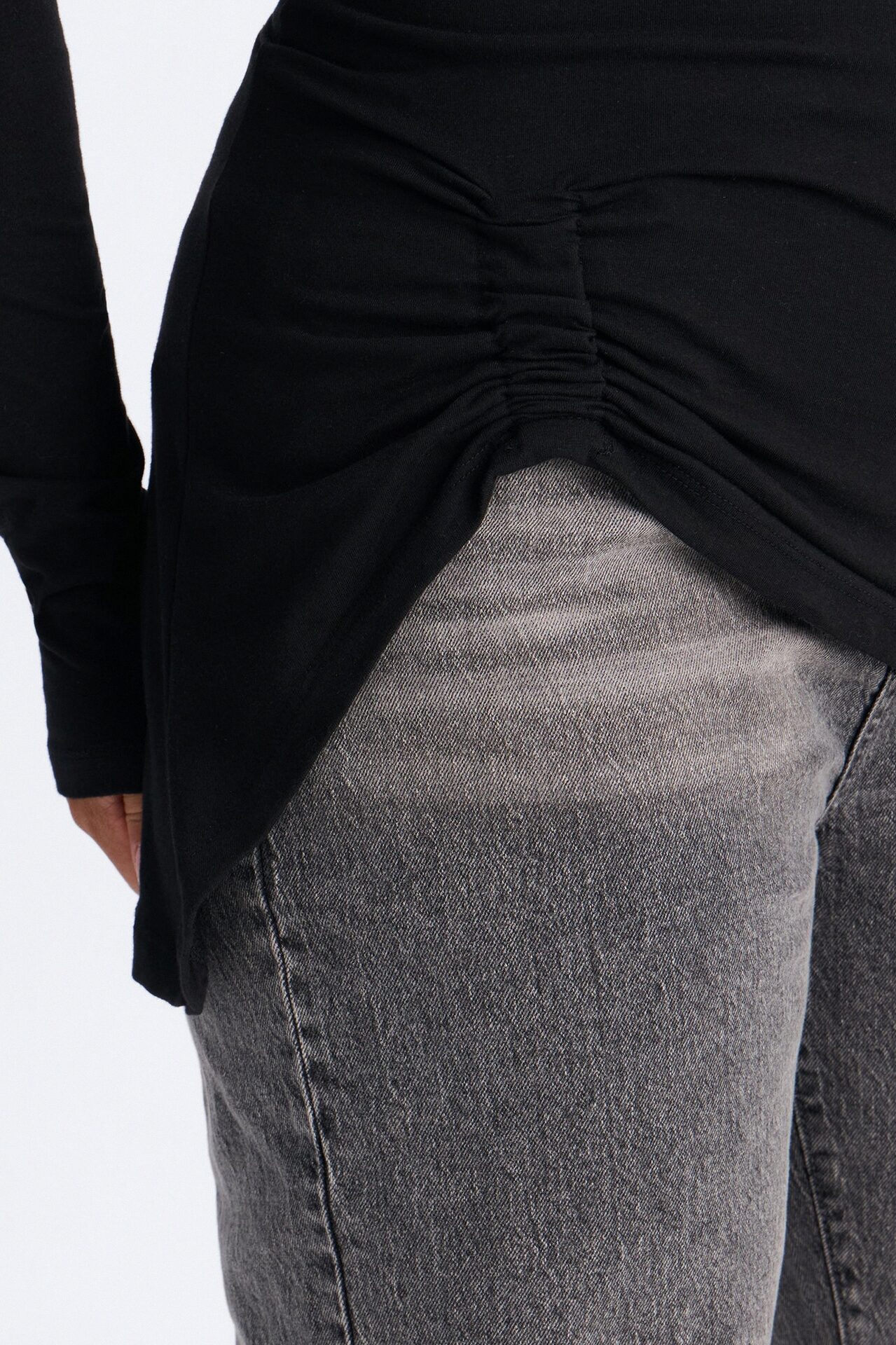 Soft Allure Ruched Asymmetrical Long Sleeve Top - Black