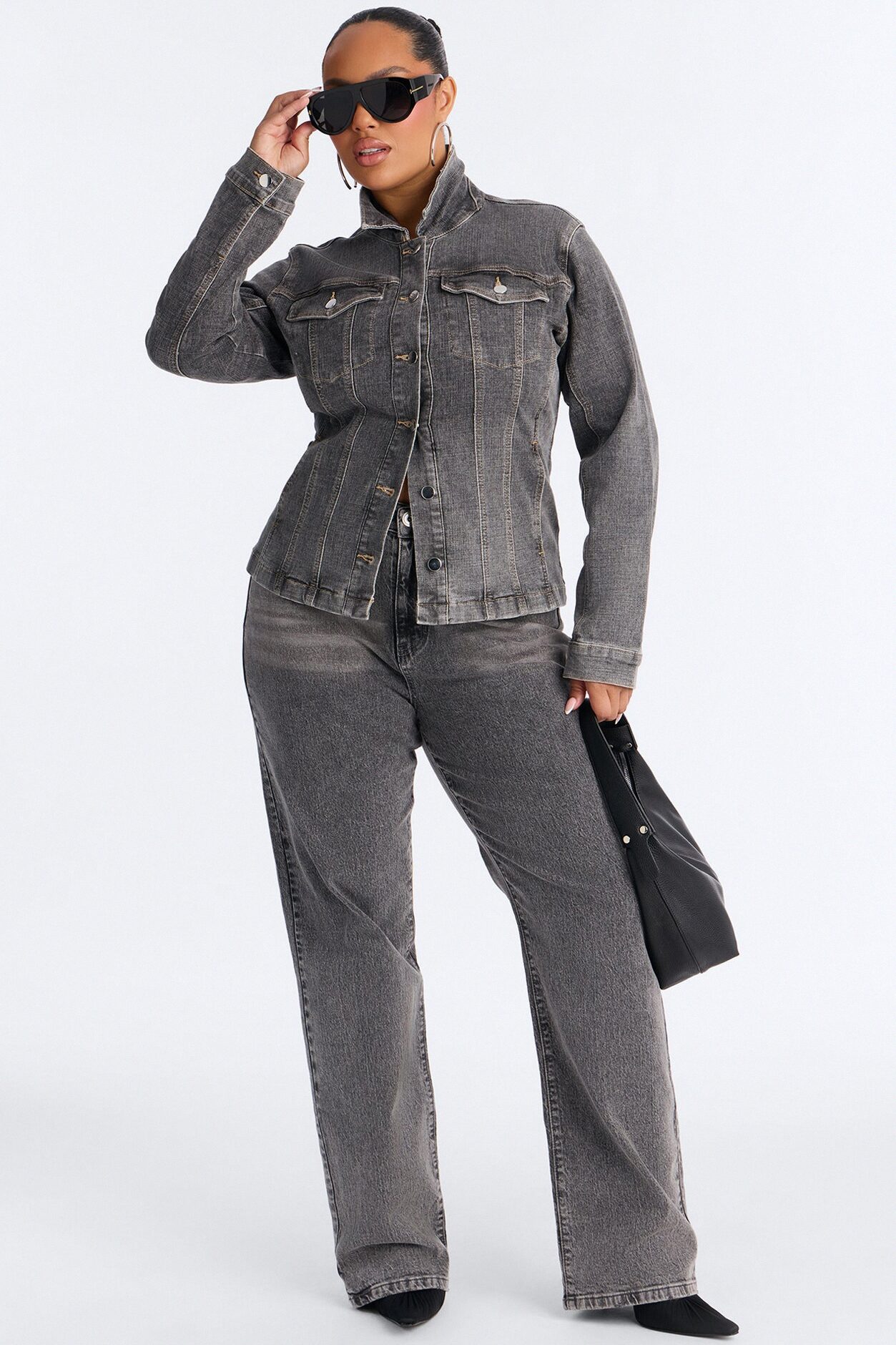 Dearest Darling Shaped Denim Jacket - Grey