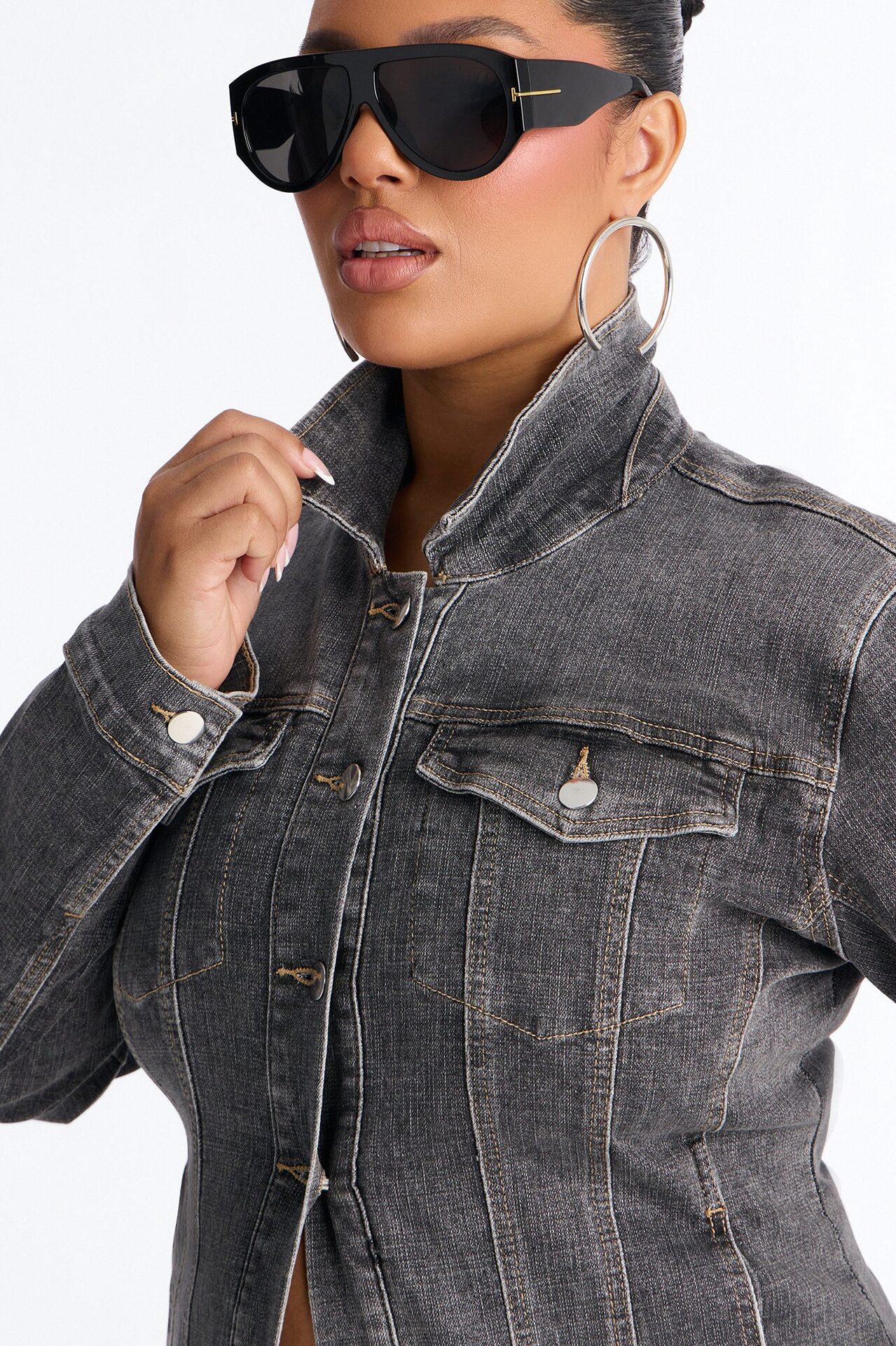 Dearest Darling Shaped Denim Jacket - Grey