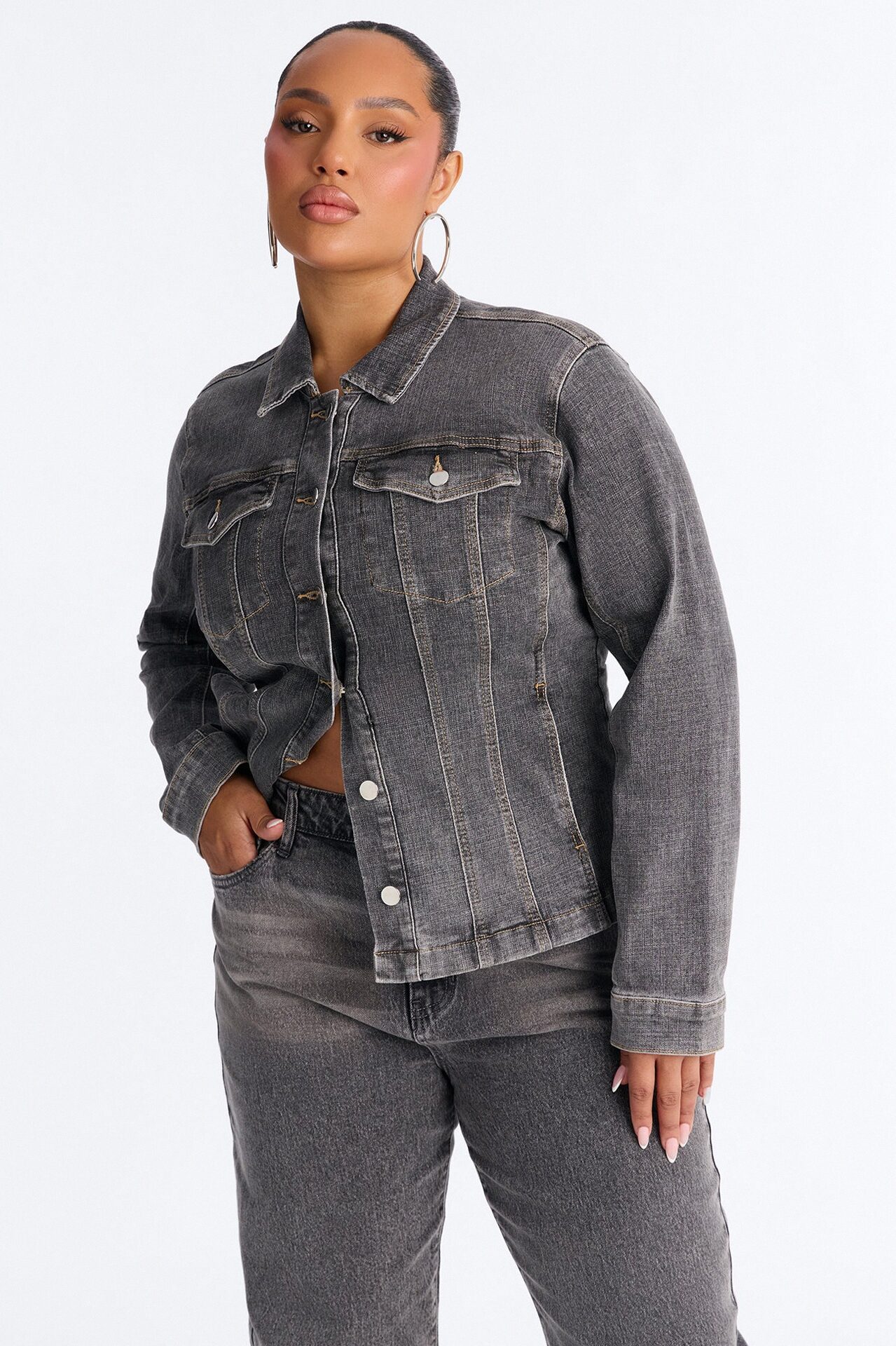 Dearest Darling Shaped Denim Jacket - Grey