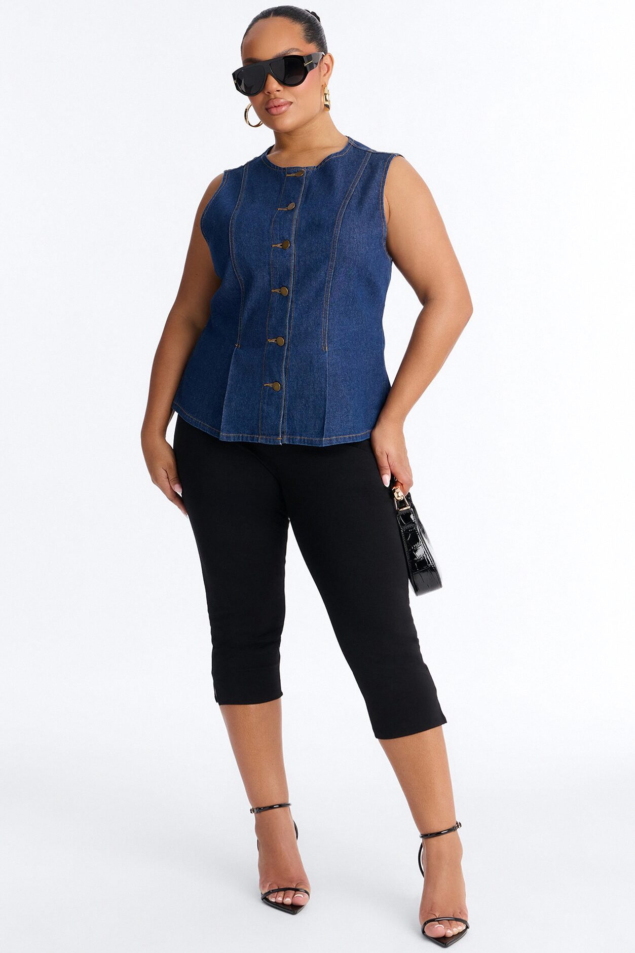 Taryn Peplum Denim Top - Dark Wash