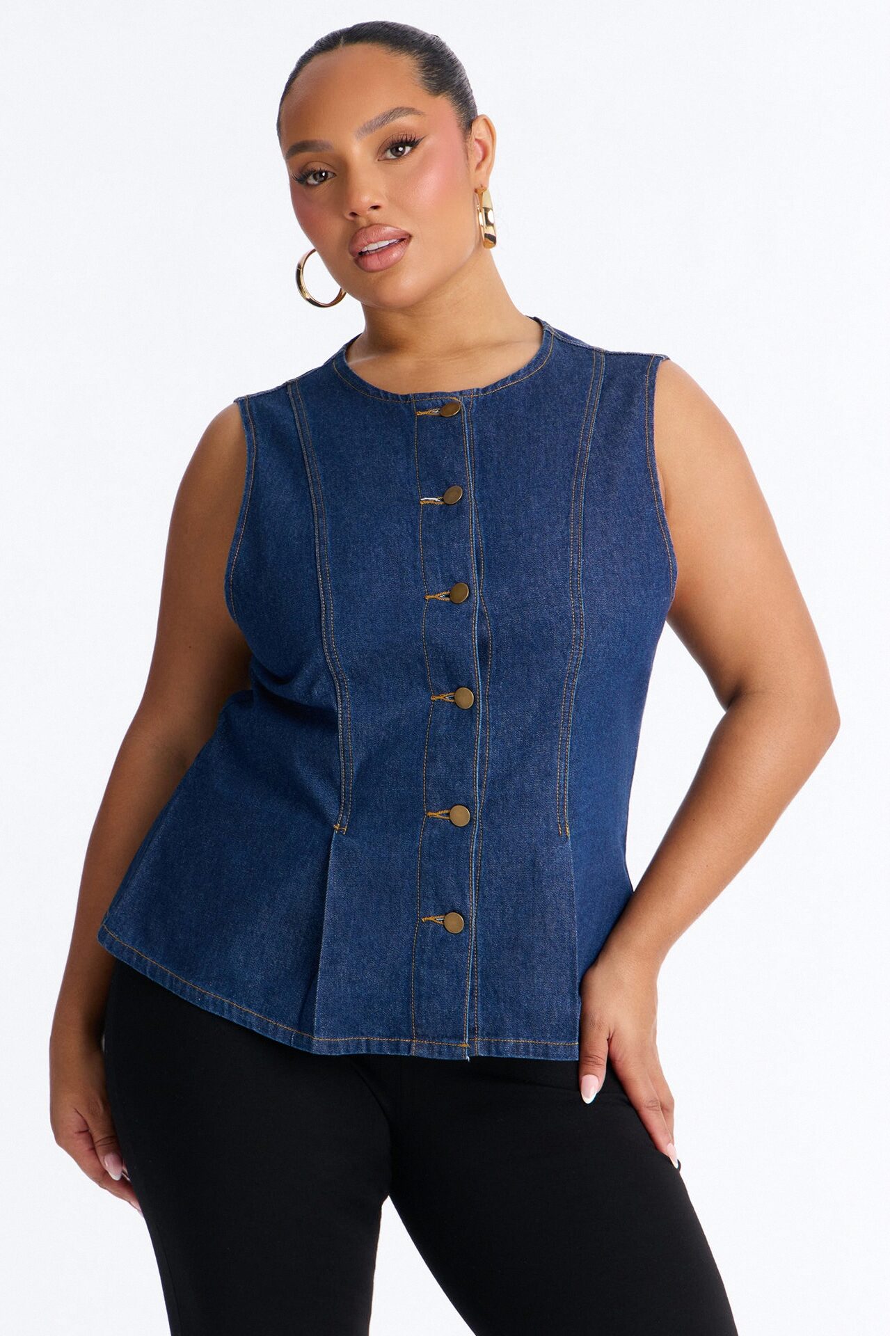 Taryn Peplum Denim Top - Dark Wash