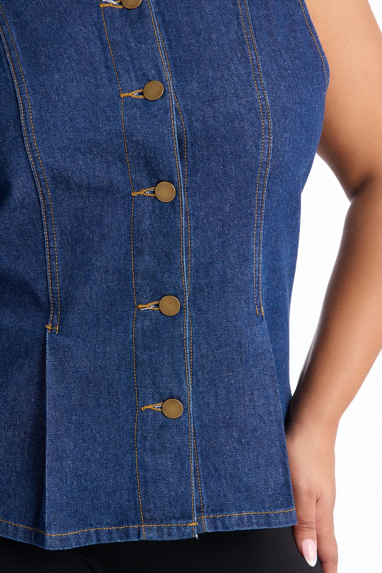 Taryn Peplum Denim Top - Dark Wash
