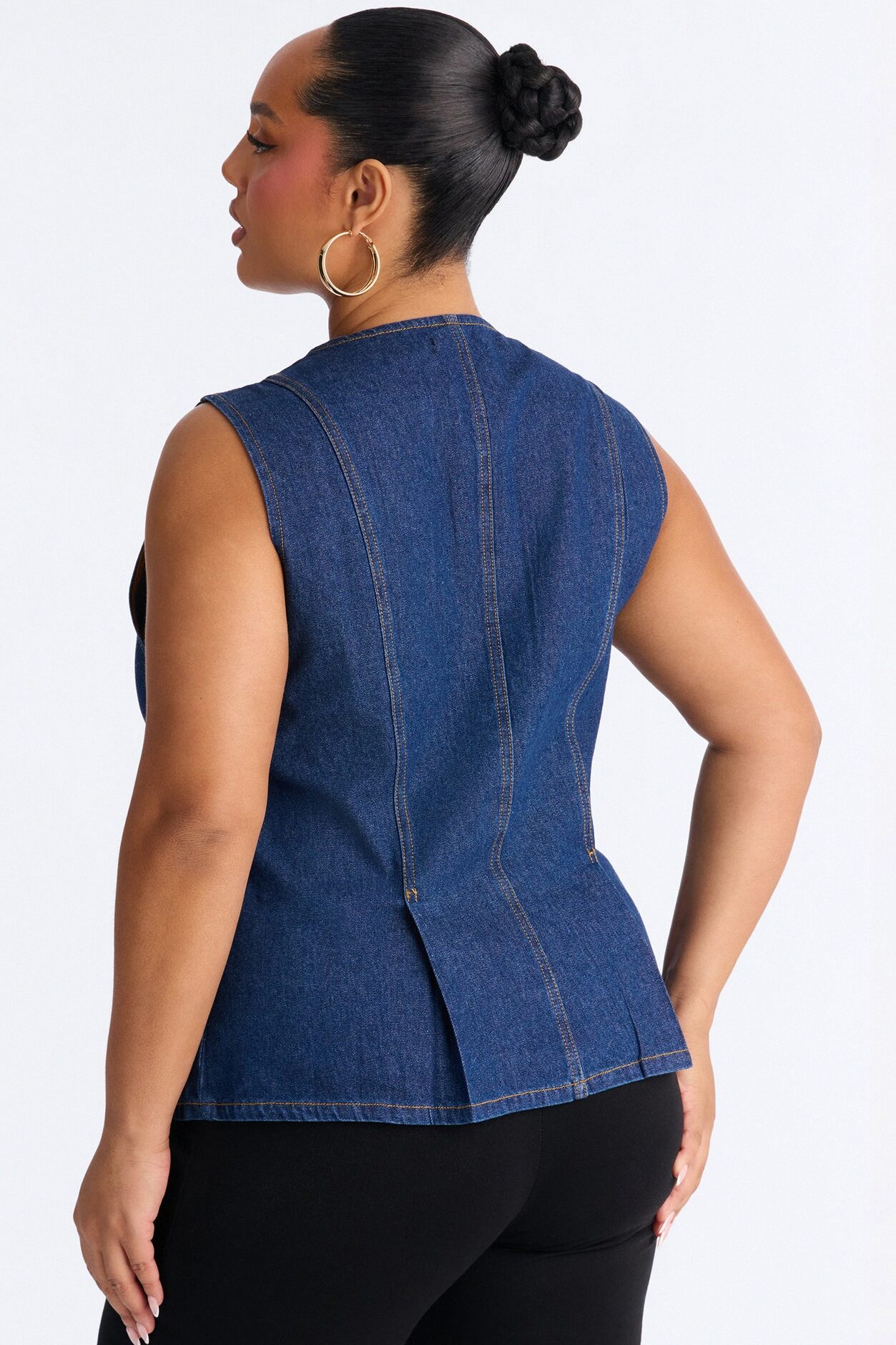 Taryn Peplum Denim Top - Dark Wash