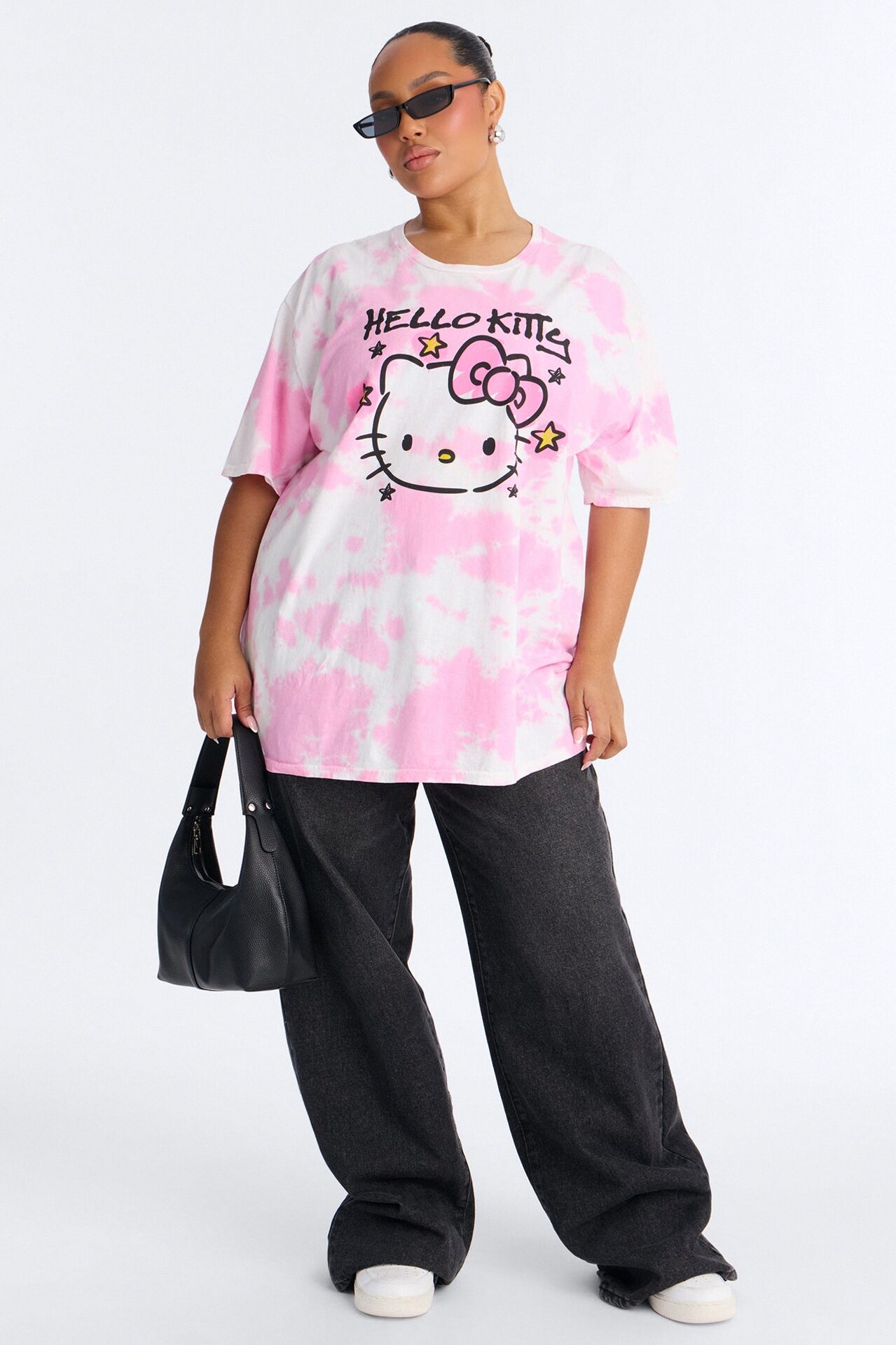 Hello Kitty Washed Oversized Crew Neck Tshirt - Pink/combo