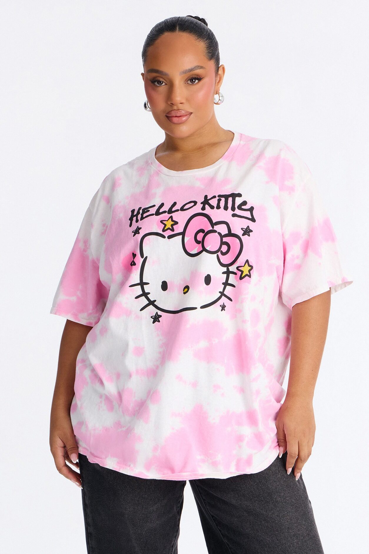 Hello Kitty Washed Oversized Crew Neck Tshirt - Pink/combo