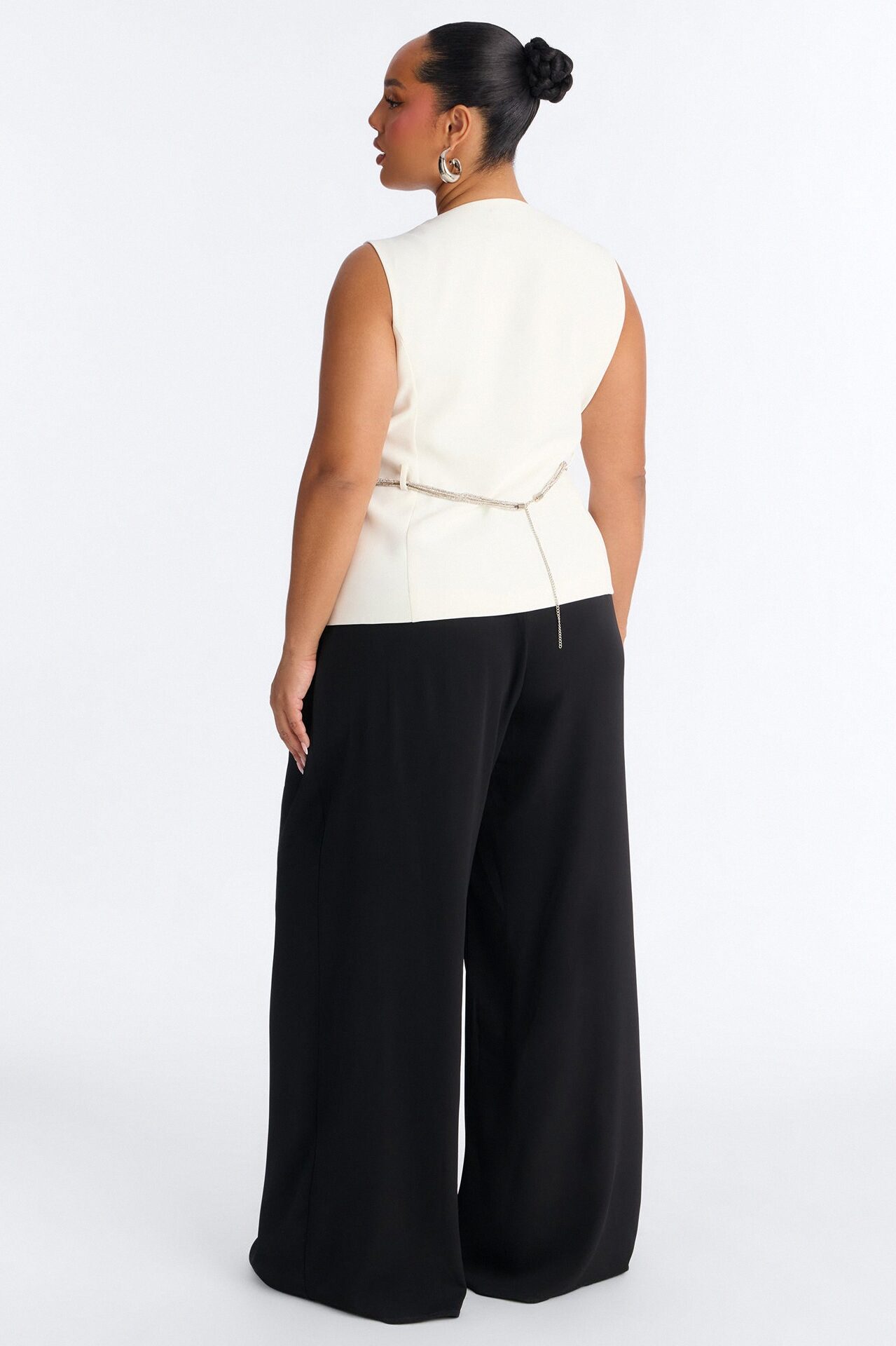 Elise Belted Vest 3 Piece Pant Set - Black/White
