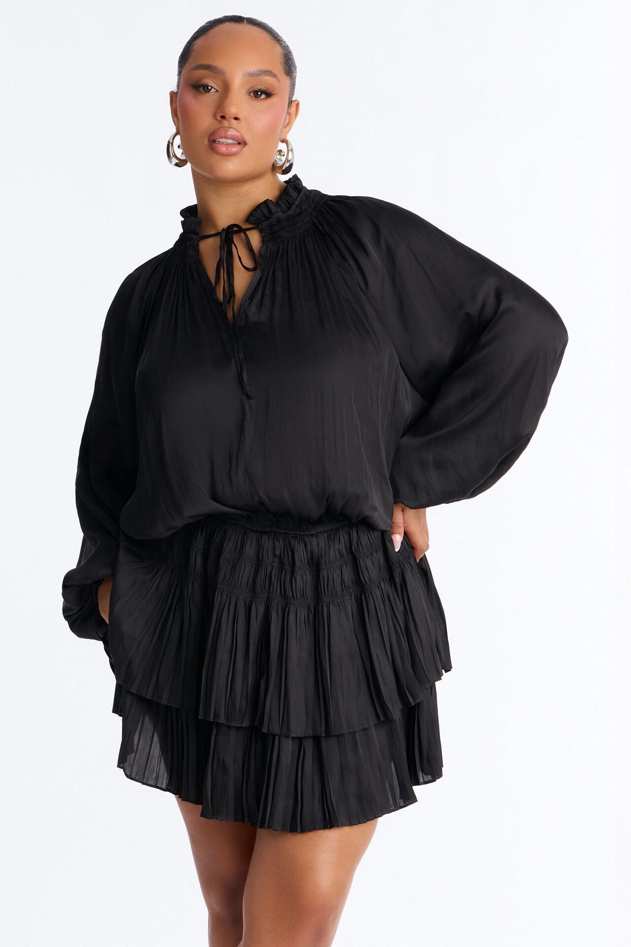 Keep It Cordial Satin Mini Dress - Black