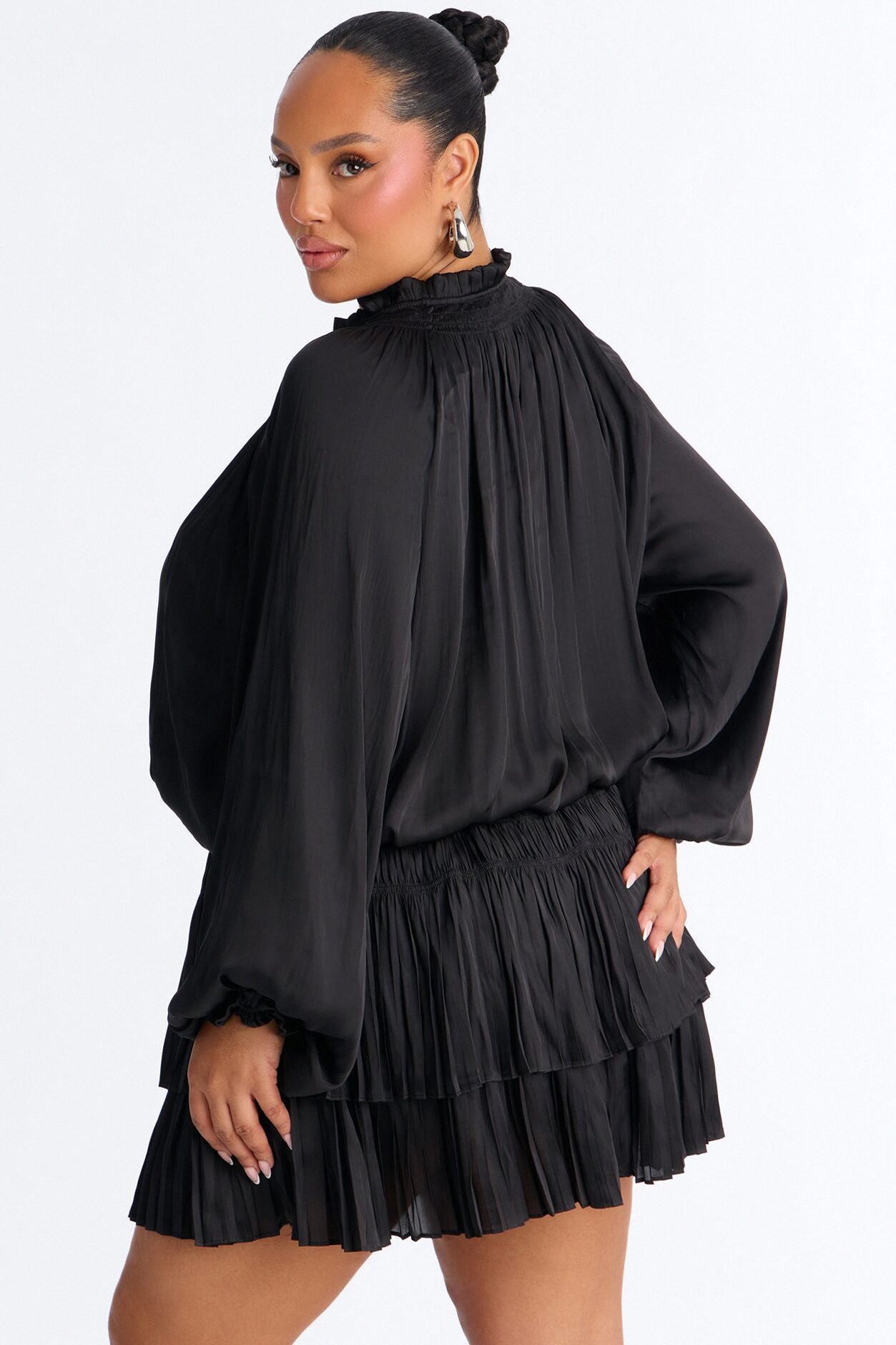 Keep It Cordial Satin Mini Dress - Black