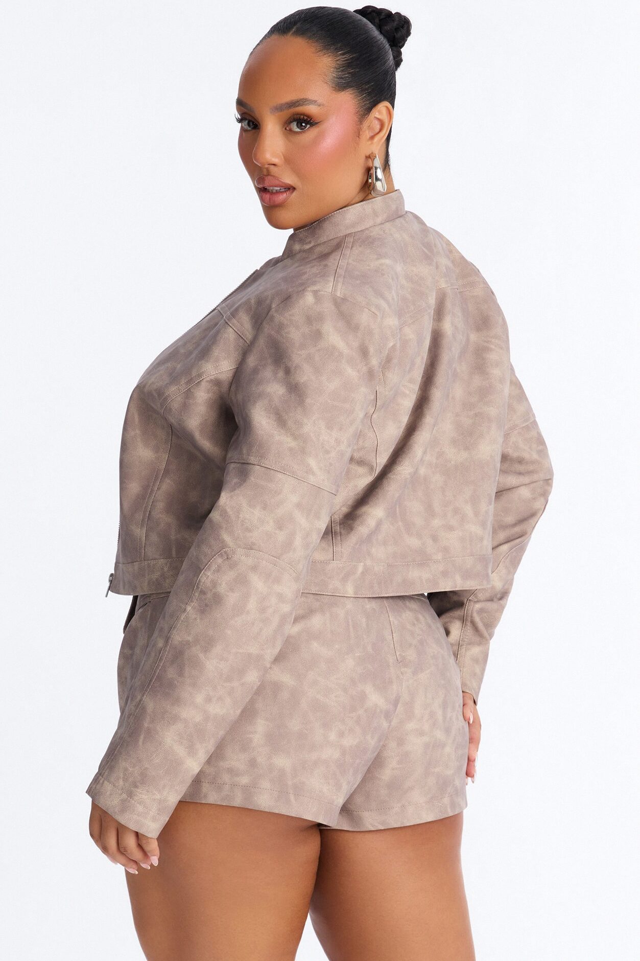Simone Washed Faux Leather Jacket - Stone