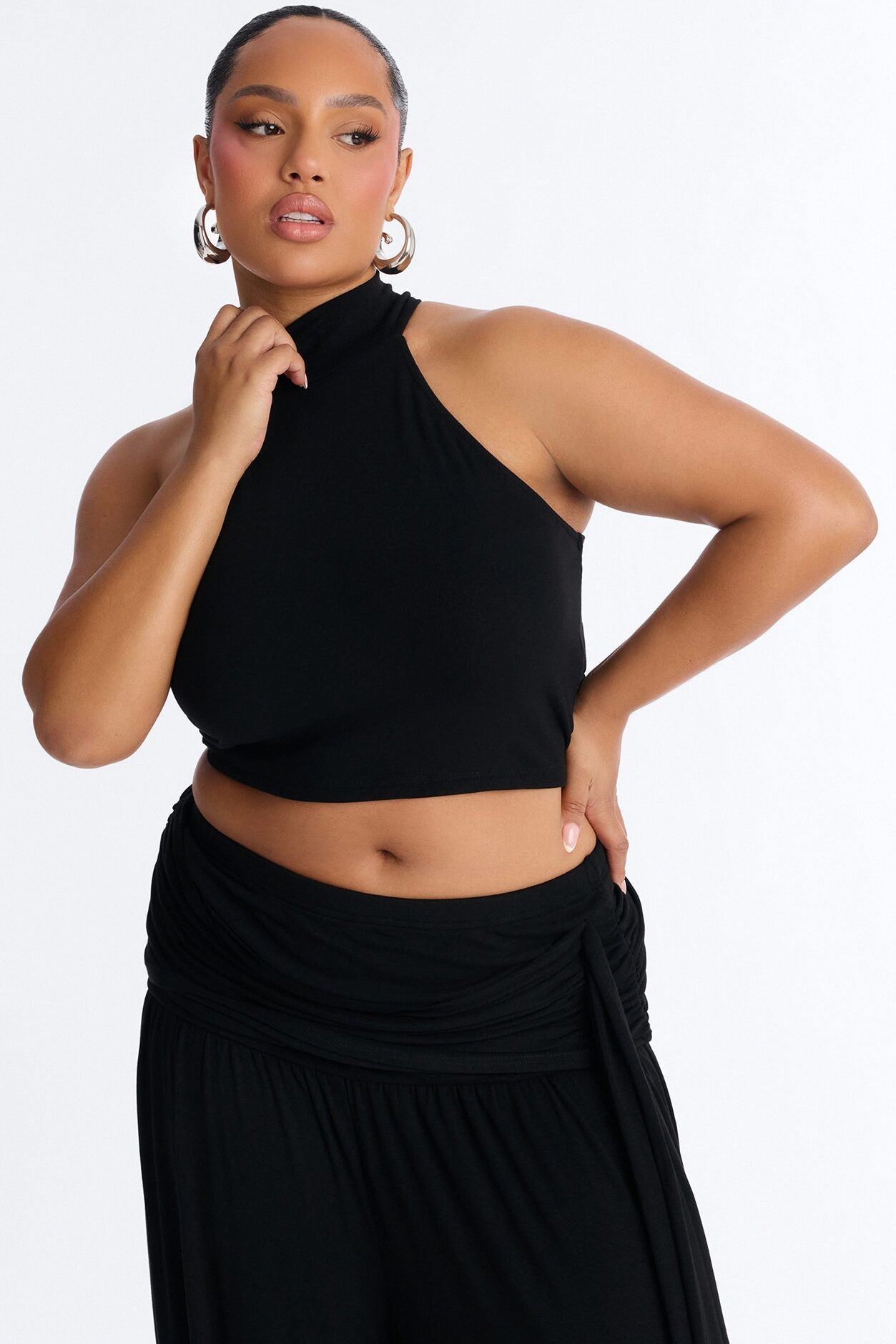 Anya Mock Neck Balloon Pant Set - Black