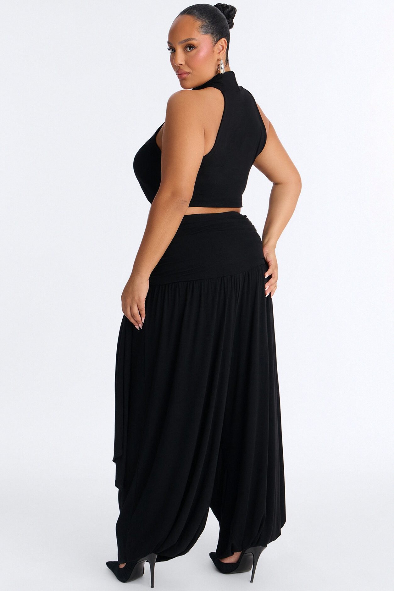 Anya Mock Neck Balloon Pant Set - Black