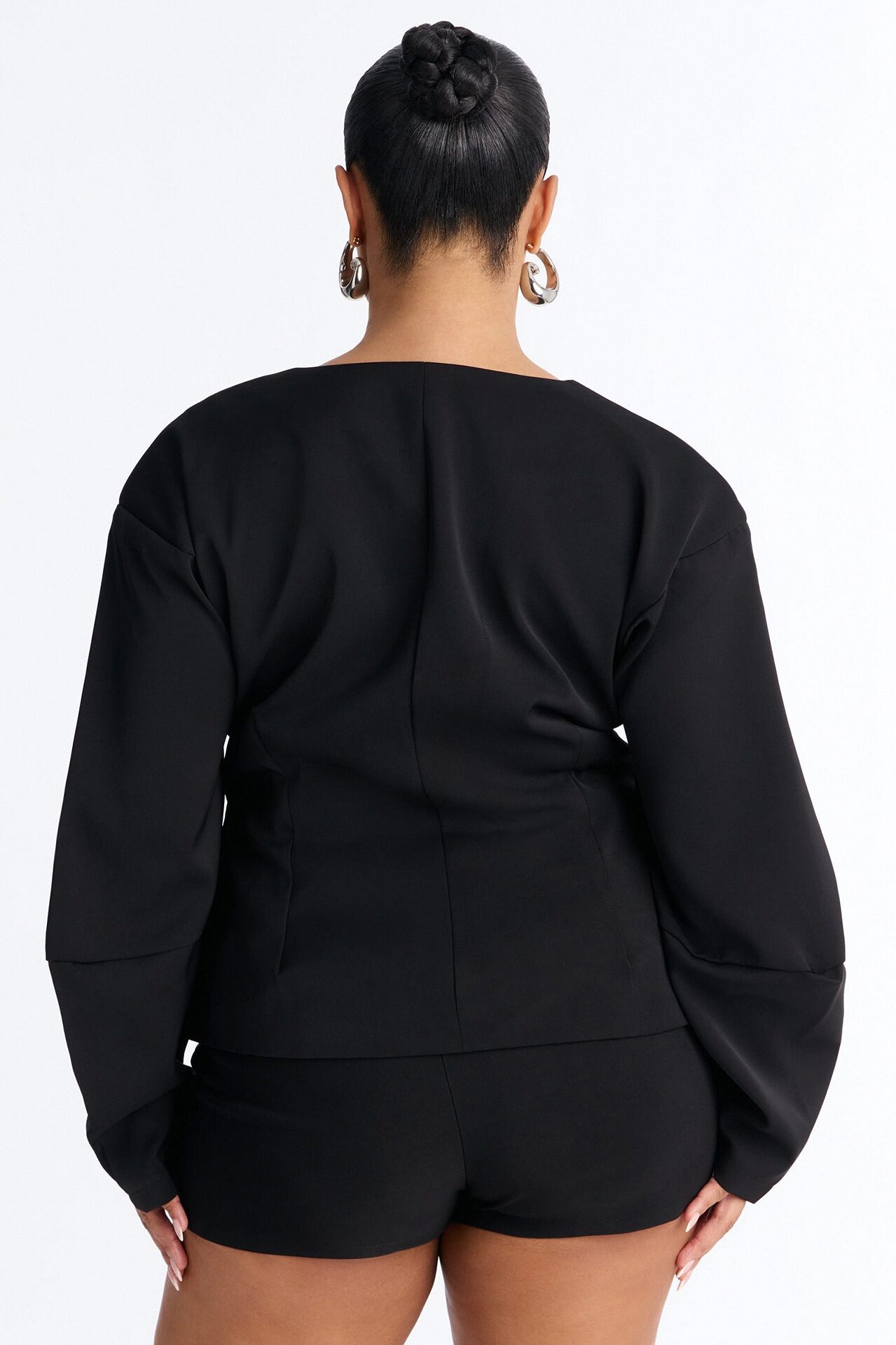 Off Duty Boss Puff Sleeve Button Front Blouse - Black