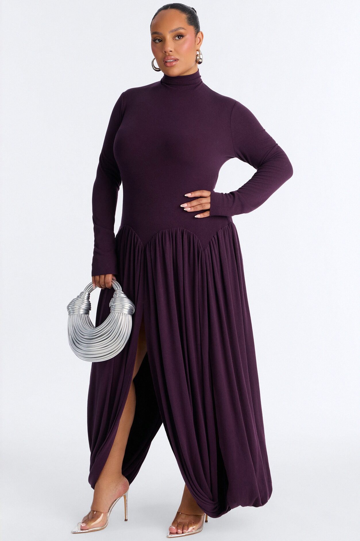 Alayna Long Sleeve Sweater Maxi Dress - Purple