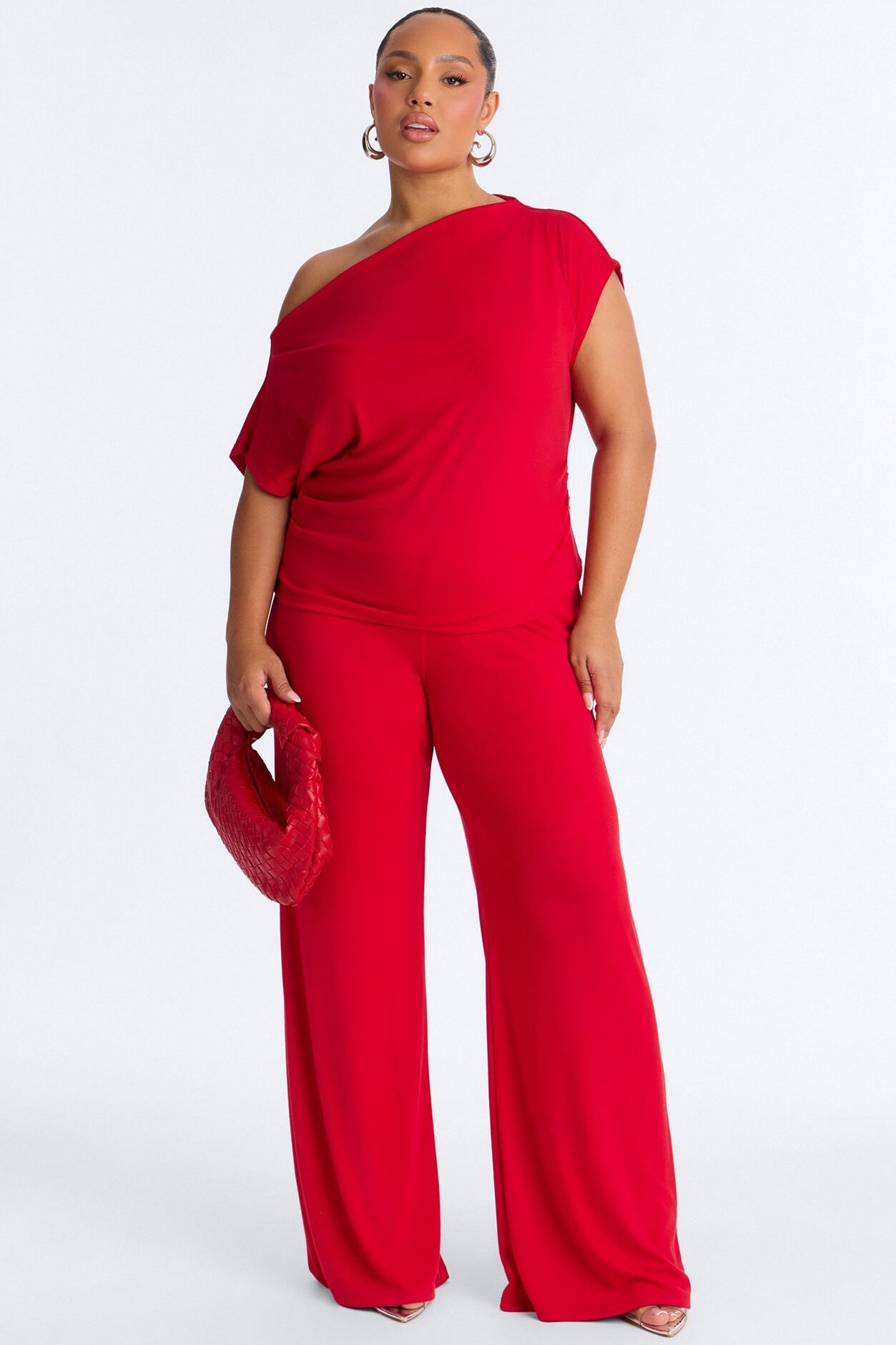 Alicia Off Shoulder Wide Leg Pant Set - Red