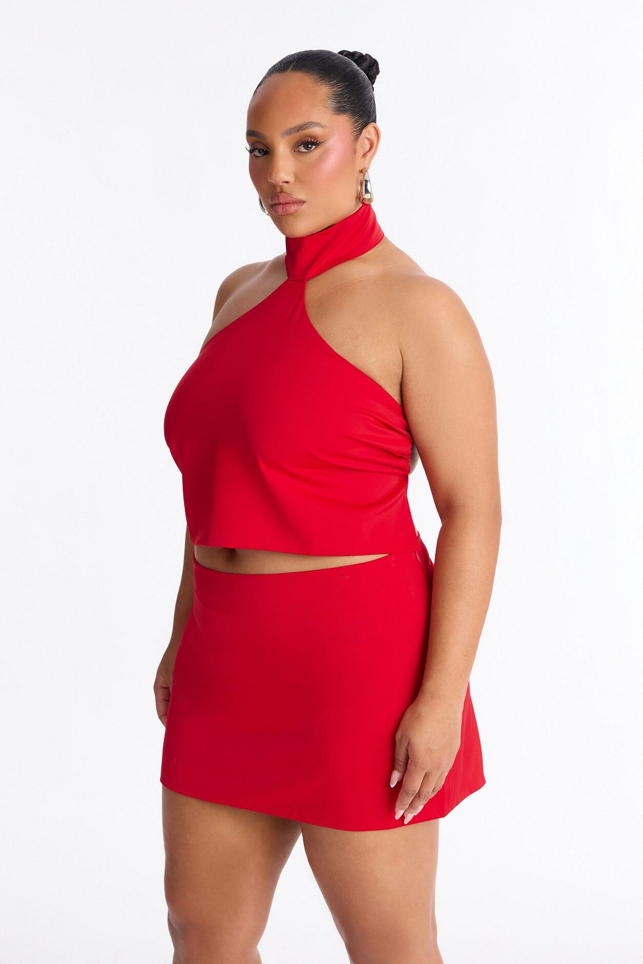 Kiss Me I'm Cute Strappy Satin Halter Top - Red