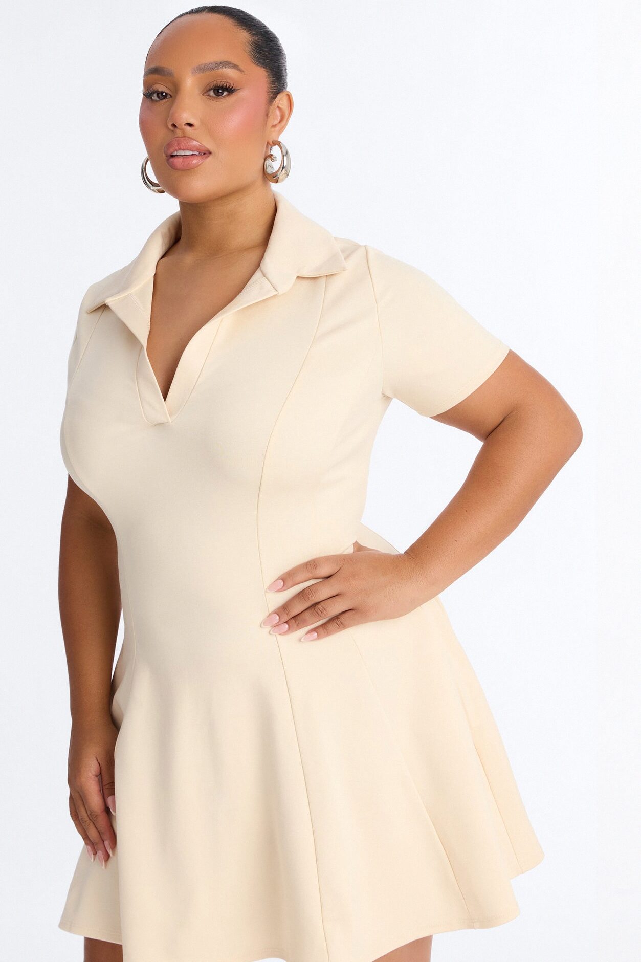 Racket Up Collared Mini Dress - Cream