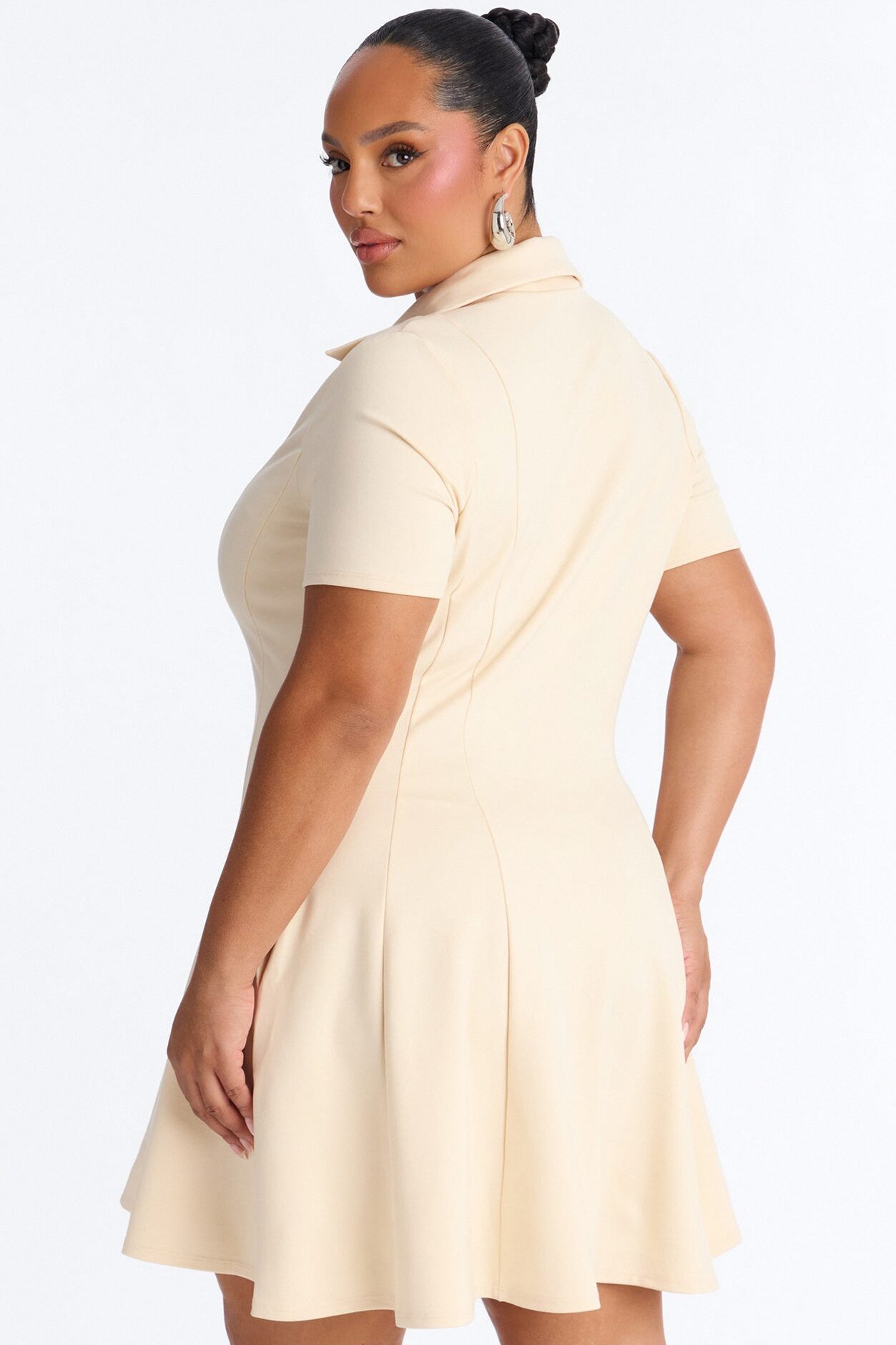Racket Up Collared Mini Dress - Cream