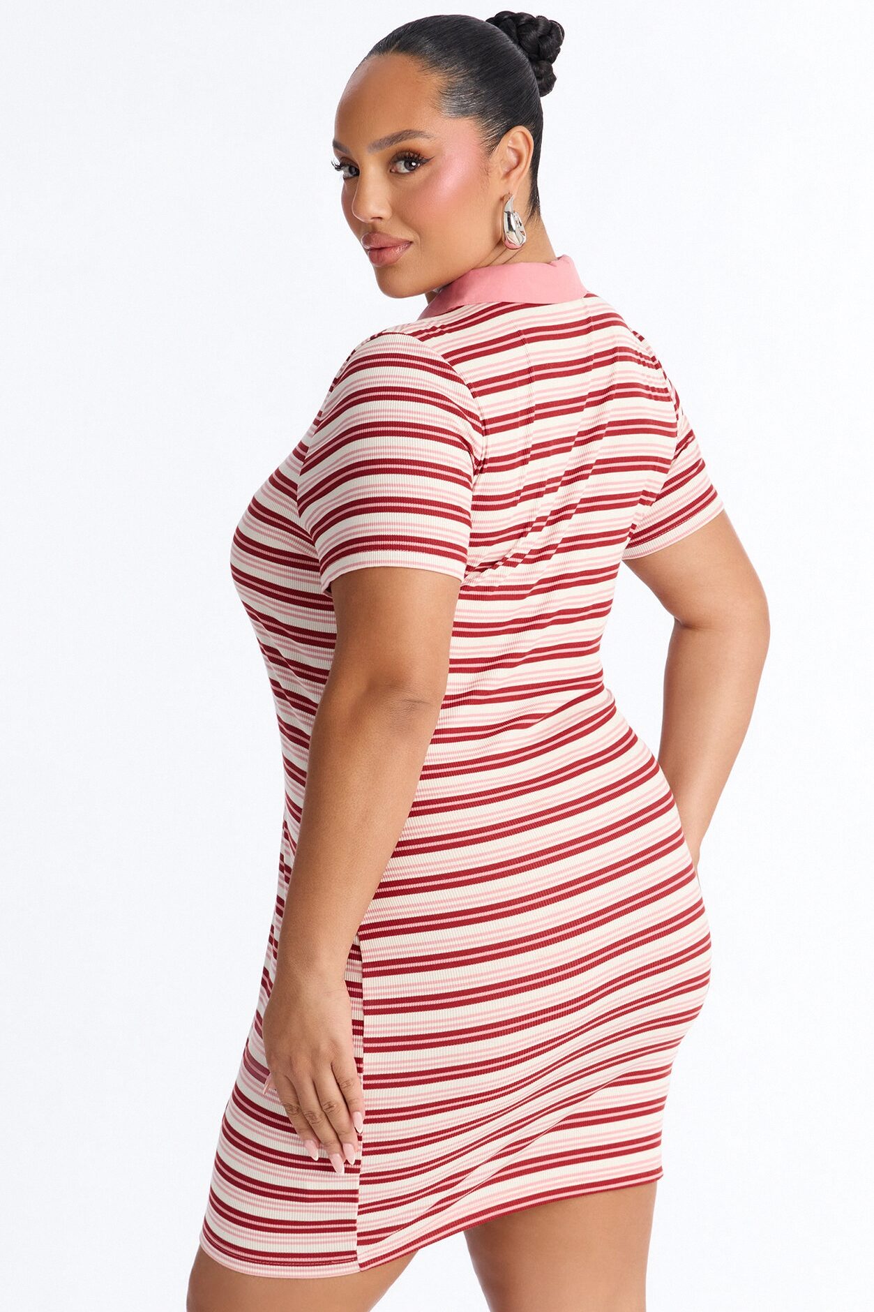 School Night Short Sleeve Ribbed Mini Dress - Pink/combo