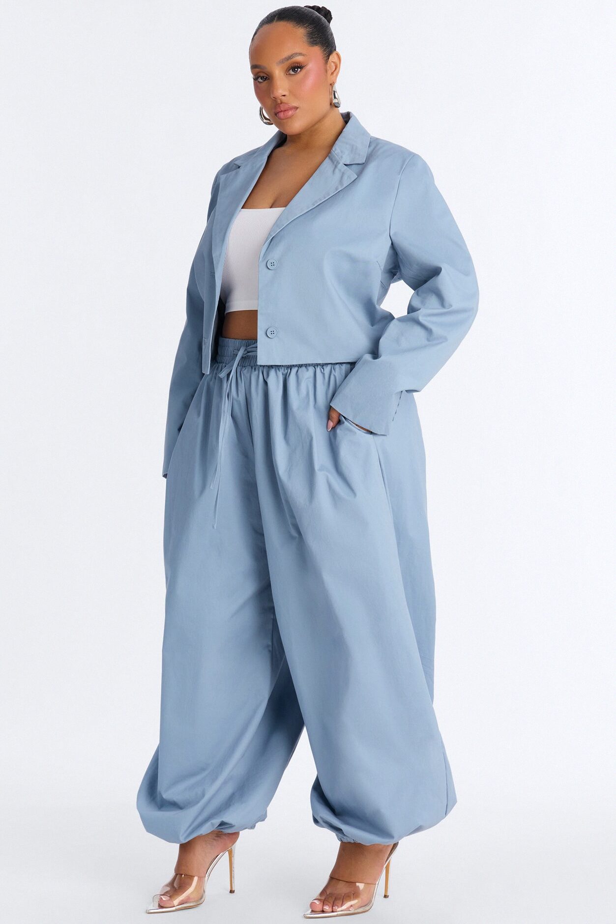 Hailey Blazer Balloon Pant Set - Blue
