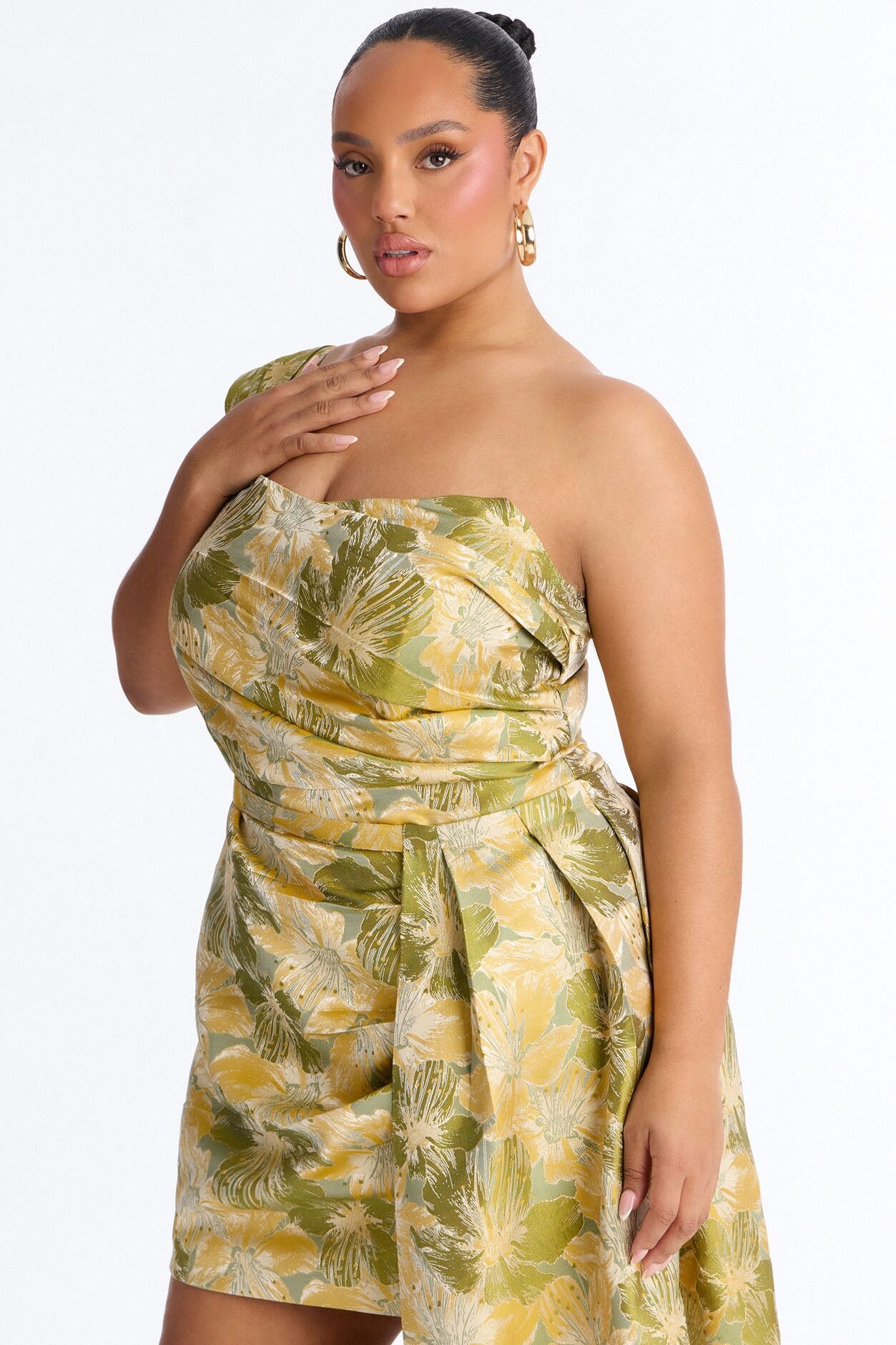 Isabella Removable Train Jacquard Mini Dress - Green/combo